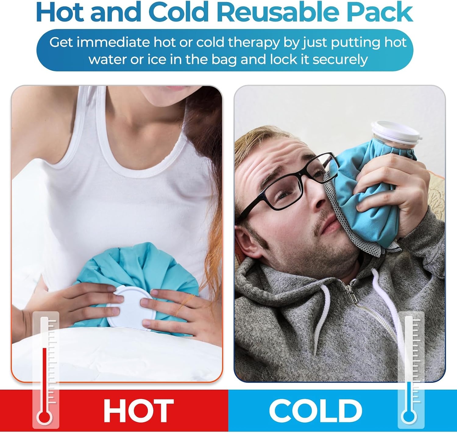 image:imageIce Bags for Injuries Reusable Ohuhu 3 Packs Ice Cold Packs with 2 Wrap Ice Bag Hot Water Hot amp Cold Therapy Pain Relief for Knee Leg Injury NoLeak Waterproof Ice Bags 3 Sizes 6911 Light BlueLight Blue 3pack