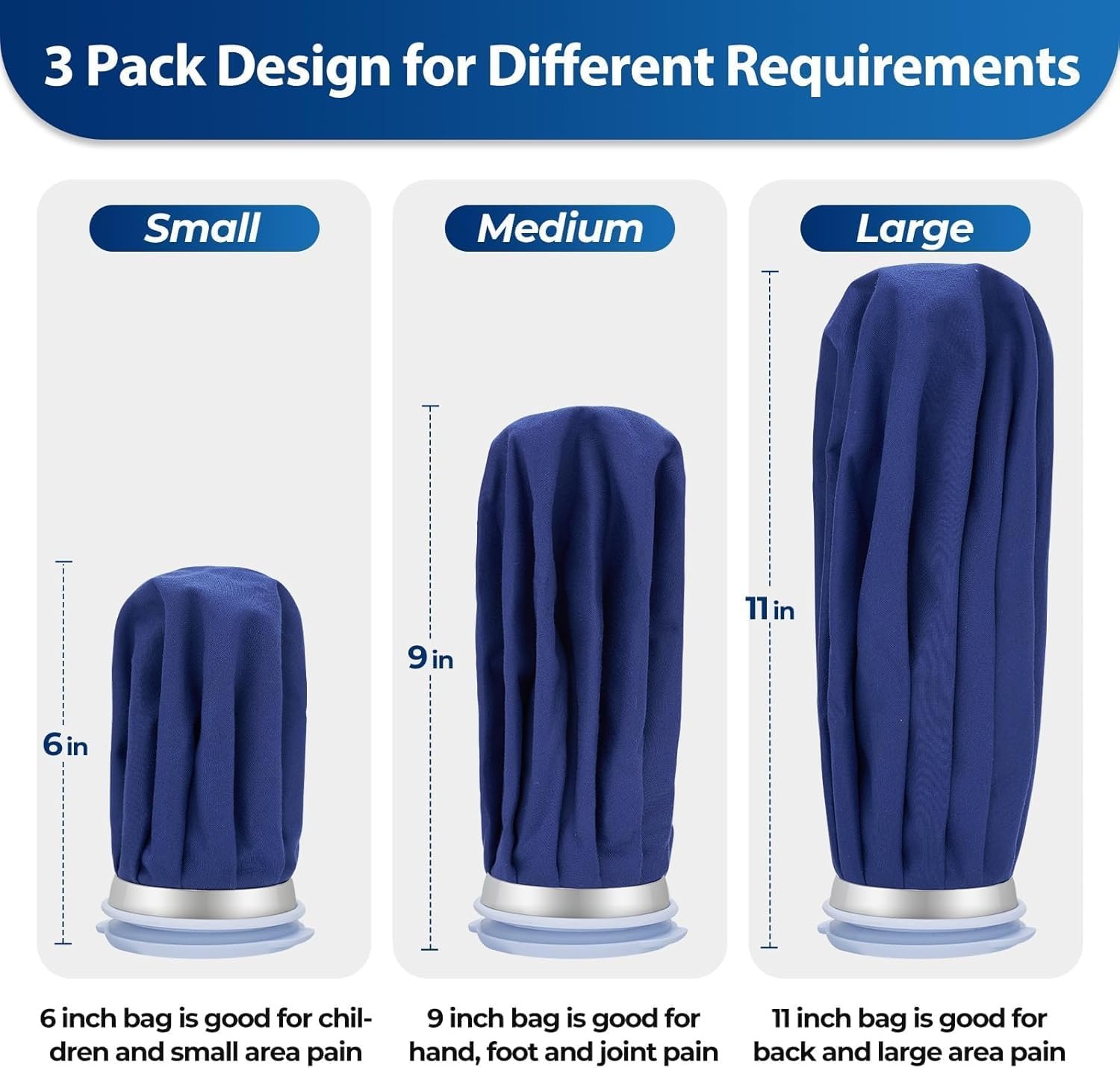 image:imageIce Bags for Injuries Reusable Ohuhu 3 Packs Ice Cold Packs with 2 Wrap Ice Bag Hot Water Hot amp Cold Therapy Pain Relief for Knee Leg Injury NoLeak Waterproof Ice Bags 3 Sizes 6911 Light BlueBlue 3pack