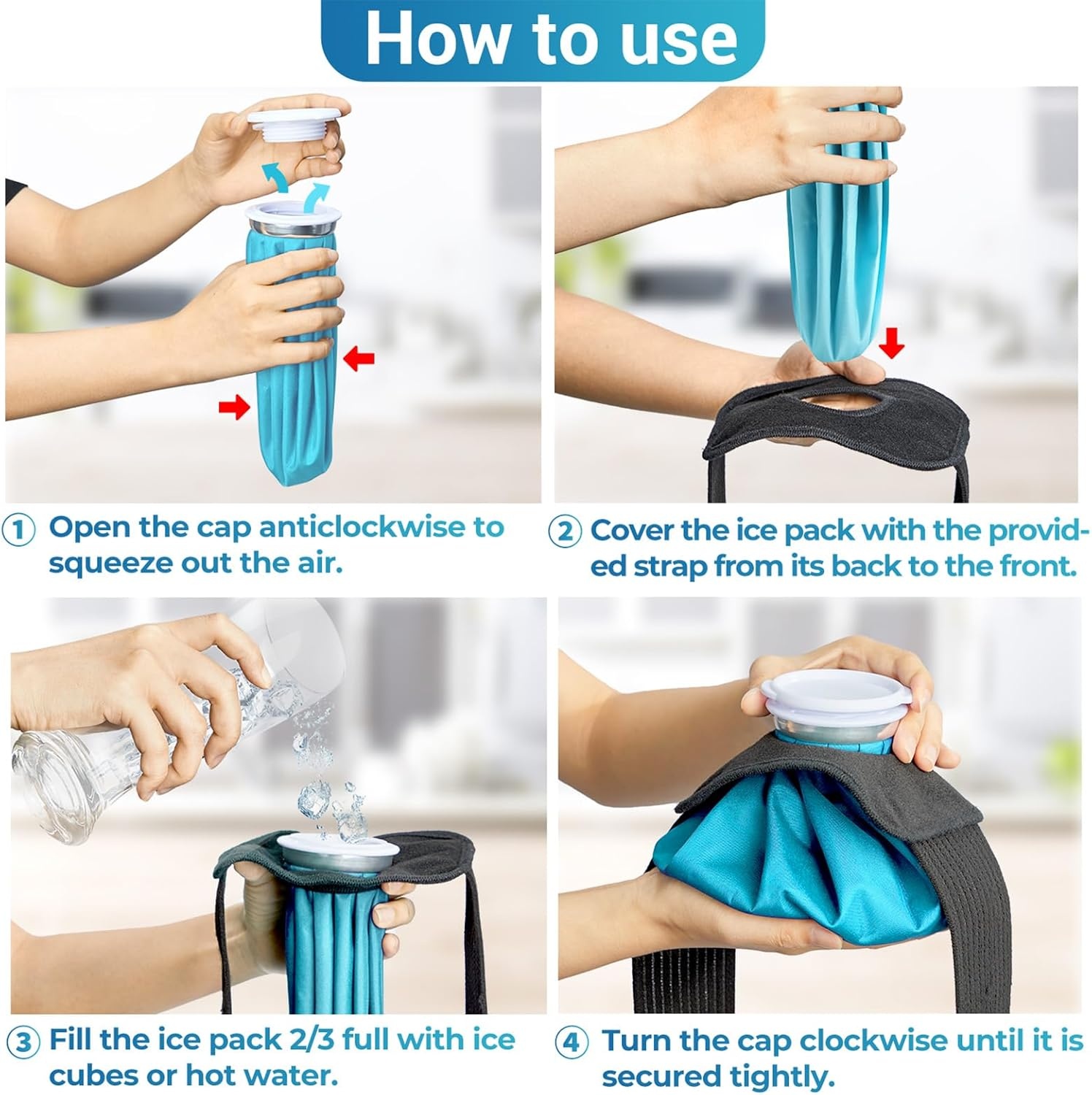 image:imageIce Bags for Injuries Reusable Ohuhu 3 Packs Ice Cold Packs with 2 Wrap Ice Bag Hot Water Hot amp Cold Therapy Pain Relief for Knee Leg Injury NoLeak Waterproof Ice Bags 3 Sizes 6911 Light BlueLight Blue