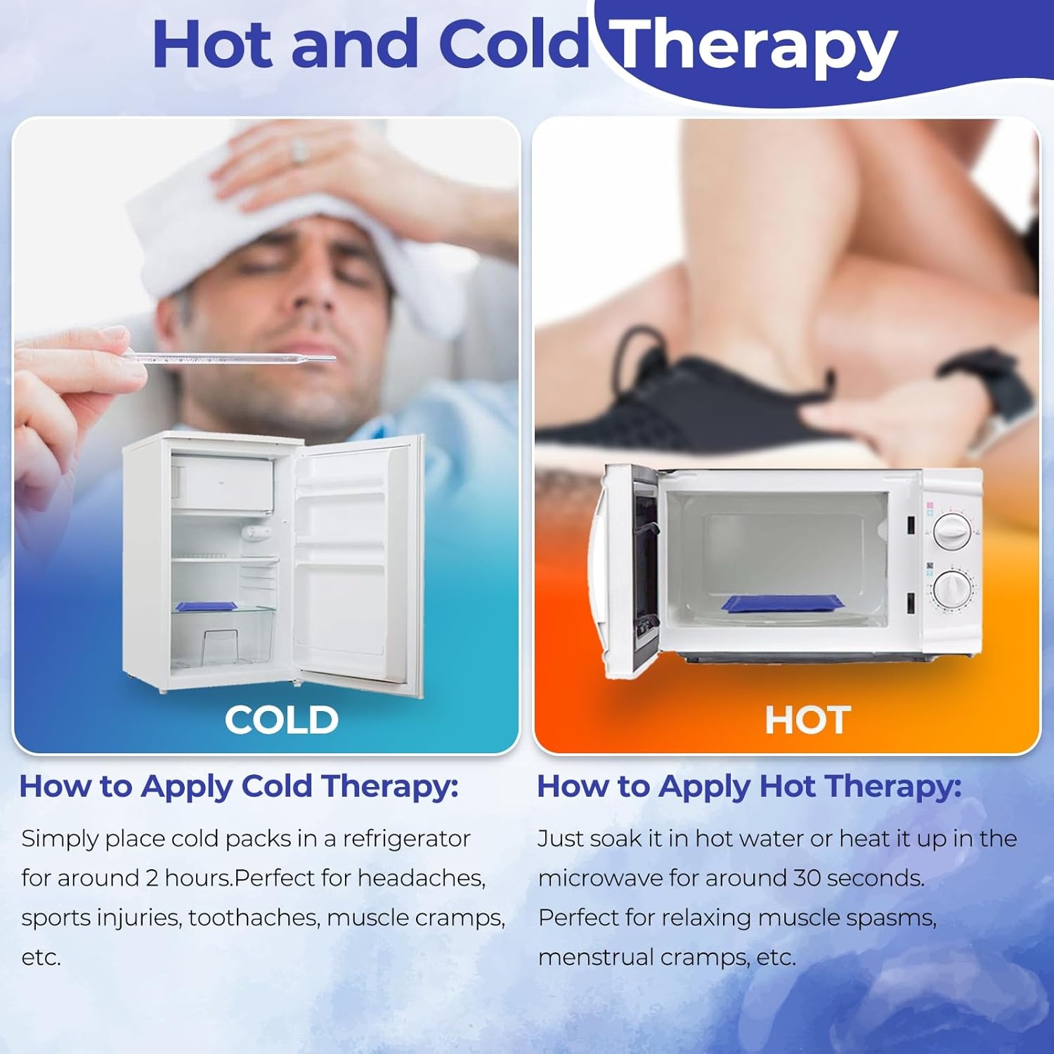 image:imageIce Packs for Injuries 14 X 11 Ohuhu 2 Pack Hot Cold Gel Ice Pack XLarge Reusable Ice Packs with Wrap Flexible Pain Relief for Shoulder Legs Knee Back Hip Aches Injury Muscle PainBlueBlue