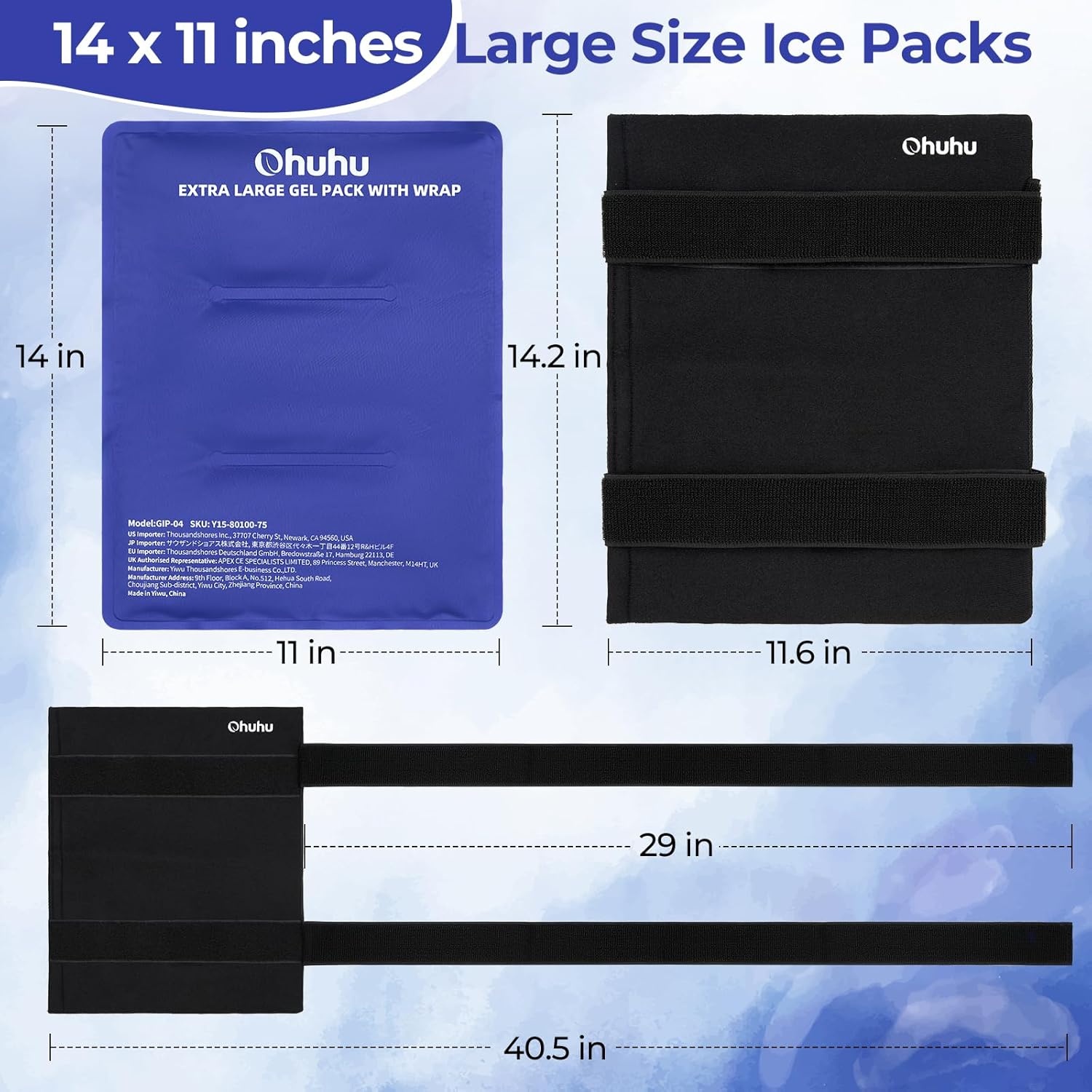 image:imageIce Packs for Injuries 14 X 11 Ohuhu 2 Pack Hot Cold Gel Ice Pack XLarge Reusable Ice Packs with Wrap Flexible Pain Relief for Shoulder Legs Knee Back Hip Aches Injury Muscle PainBlueBlue