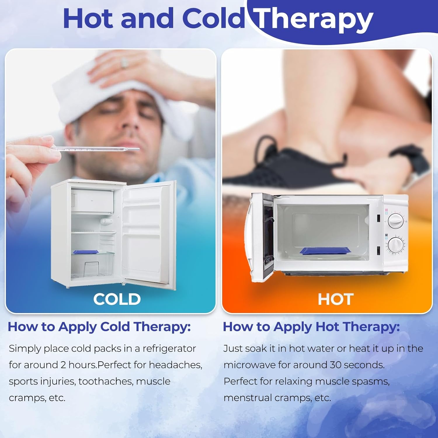 image:imageIce Packs for Injuries 14 X 11 Ohuhu 2 Pack Hot Cold Gel Ice Pack XLarge Reusable Ice Packs with Wrap Flexible Pain Relief for Shoulder Legs Knee Back Hip Aches Injury Muscle PainBlueBlue2 Pack