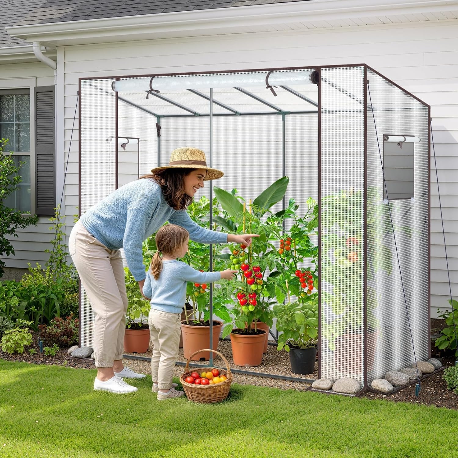 image:imageLeanto Greenhouse with 3Tier Shelves Ohuhu Portable Walkin Wall Mounted Green House with Mesh Windows 79x39x83 Large Greenhouses with 2 RollUp Zipper Doors Reinforced Structure for OutdoorsWhite