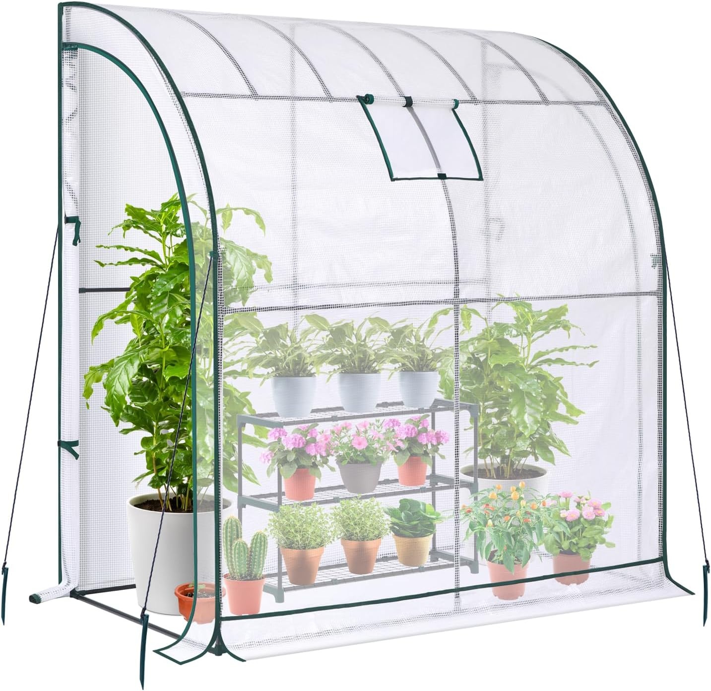 image:imageLeanto Greenhouse with 3Tier Shelves Ohuhu Portable Walkin Wall Mounted Green House with Mesh Windows 79x39x83 Large Greenhouses with 2 RollUp Zipper Doors Reinforced Structure for OutdoorsWhite