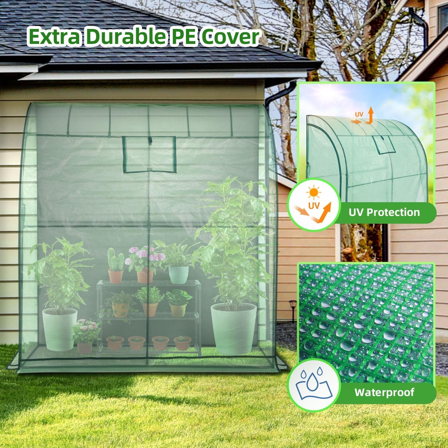 image:imageLeanto Greenhouse with 3Tier Shelves Ohuhu Portable Walkin Wall Mounted Green House with Mesh Windows 79x39x83 Large Greenhouses with 2 RollUp Zipper Doors Reinforced Structure for OutdoorsGreen