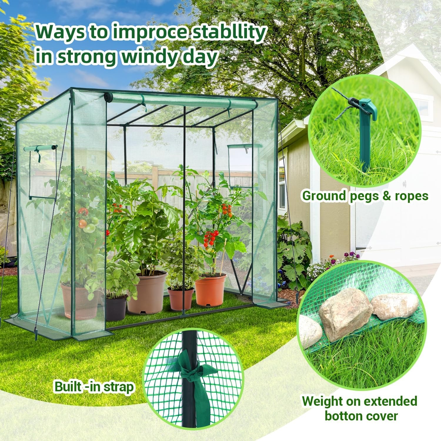 image:imageLeanto Greenhouse with 3Tier Shelves Ohuhu Portable Walkin Wall Mounted Green House with Mesh Windows 79x39x83 Large Greenhouses with 2 RollUp Zipper Doors Reinforced Structure for OutdoorsGreen