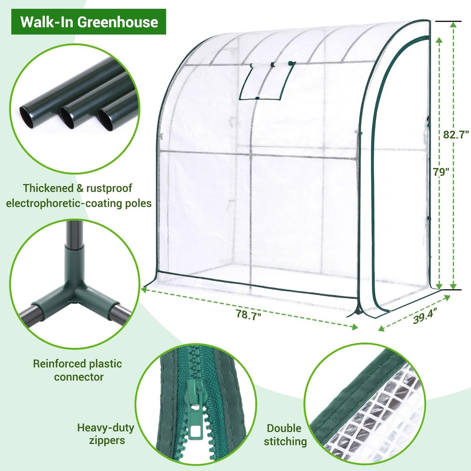 image:imageLeanto Greenhouse with 3Tier Shelves Ohuhu Portable Walkin Wall Mounted Green House with Mesh Windows 79x39x83 Large Greenhouses with 2 RollUp Zipper Doors Reinforced Structure for OutdoorsWhite