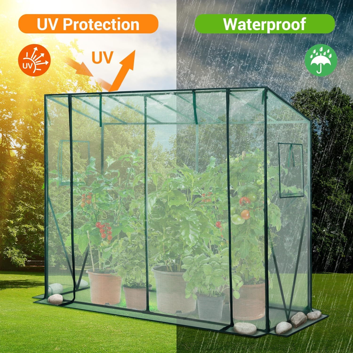 image:imageLeanto Greenhouse with 3Tier Shelves Ohuhu Portable Walkin Wall Mounted Green House with Mesh Windows 79x39x83 Large Greenhouses with 2 RollUp Zipper Doors Reinforced Structure for OutdoorsGreen