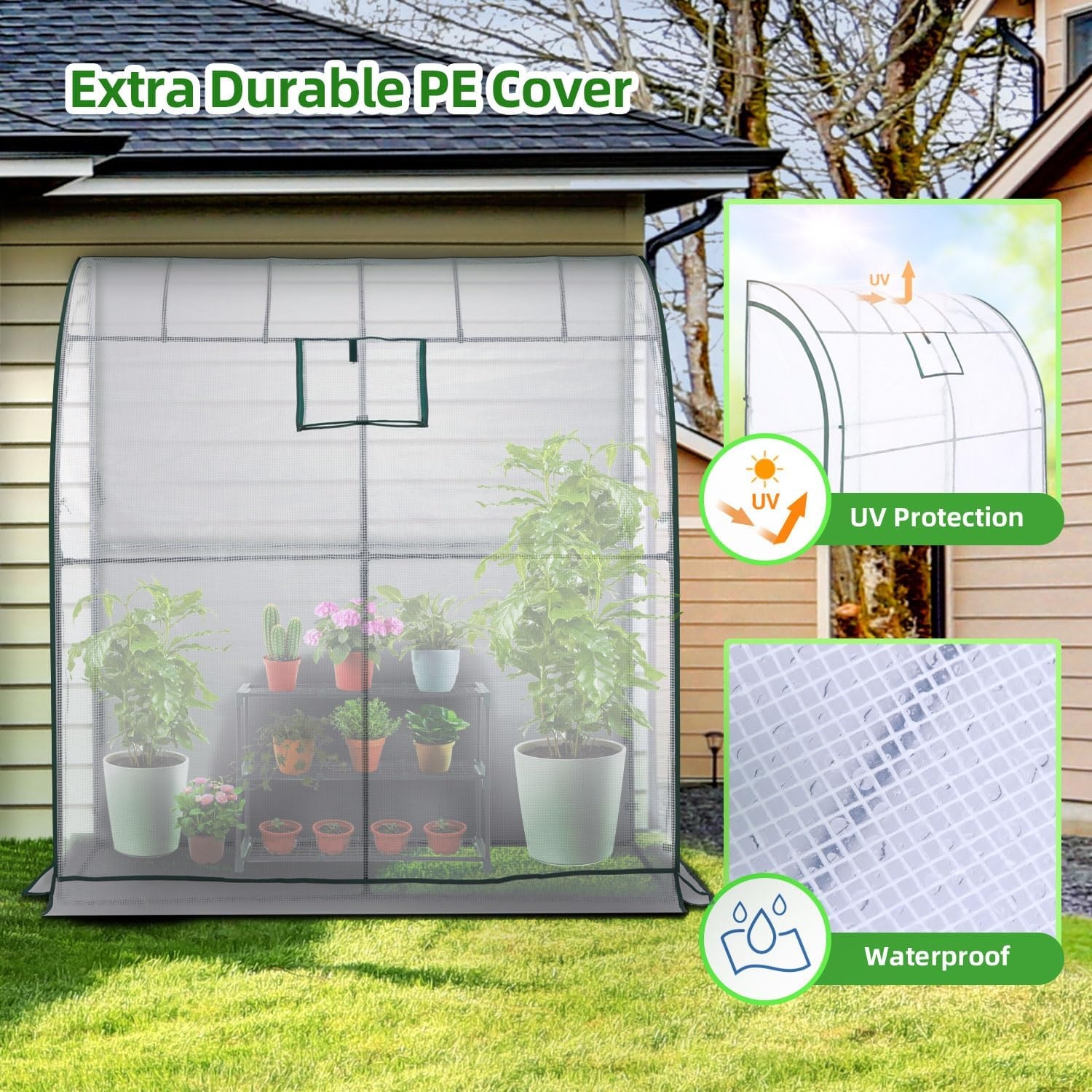 image:imageLeanto Greenhouse with 3Tier Shelves Ohuhu Portable Walkin Wall Mounted Green House with Mesh Windows 79x39x83 Large Greenhouses with 2 RollUp Zipper Doors Reinforced Structure for OutdoorsWhite