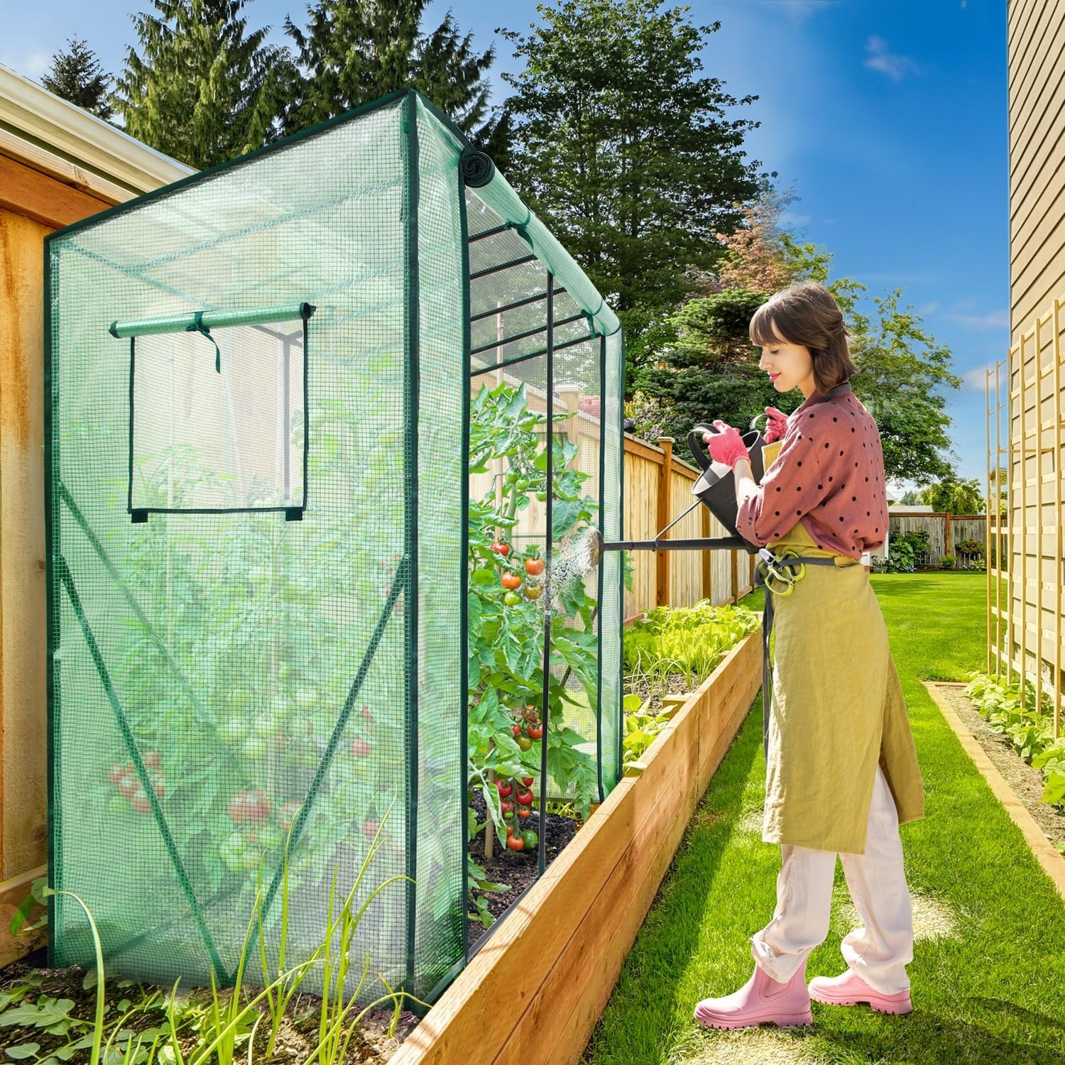 image:imageLeanto Greenhouse with 3Tier Shelves Ohuhu Portable Walkin Wall Mounted Green House with Mesh Windows 79x39x83 Large Greenhouses with 2 RollUp Zipper Doors Reinforced Structure for OutdoorsGreen