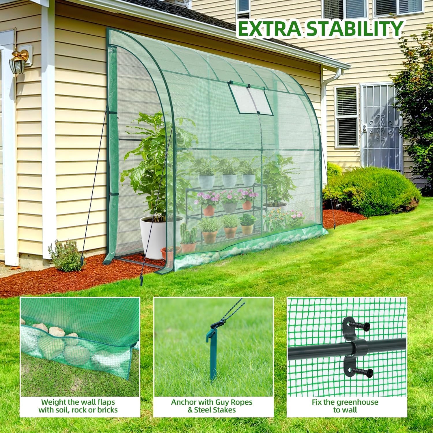 image:imageLeanto Greenhouse with 3Tier Shelves Ohuhu Portable Walkin Wall Mounted Green House with Mesh Windows 79x39x83 Large Greenhouses with 2 RollUp Zipper Doors Reinforced Structure for OutdoorsGreen