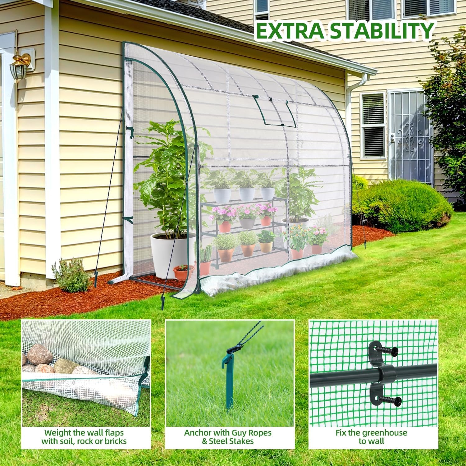 image:imageLeanto Greenhouse with 3Tier Shelves Ohuhu Portable Walkin Wall Mounted Green House with Mesh Windows 79x39x83 Large Greenhouses with 2 RollUp Zipper Doors Reinforced Structure for OutdoorsWhite