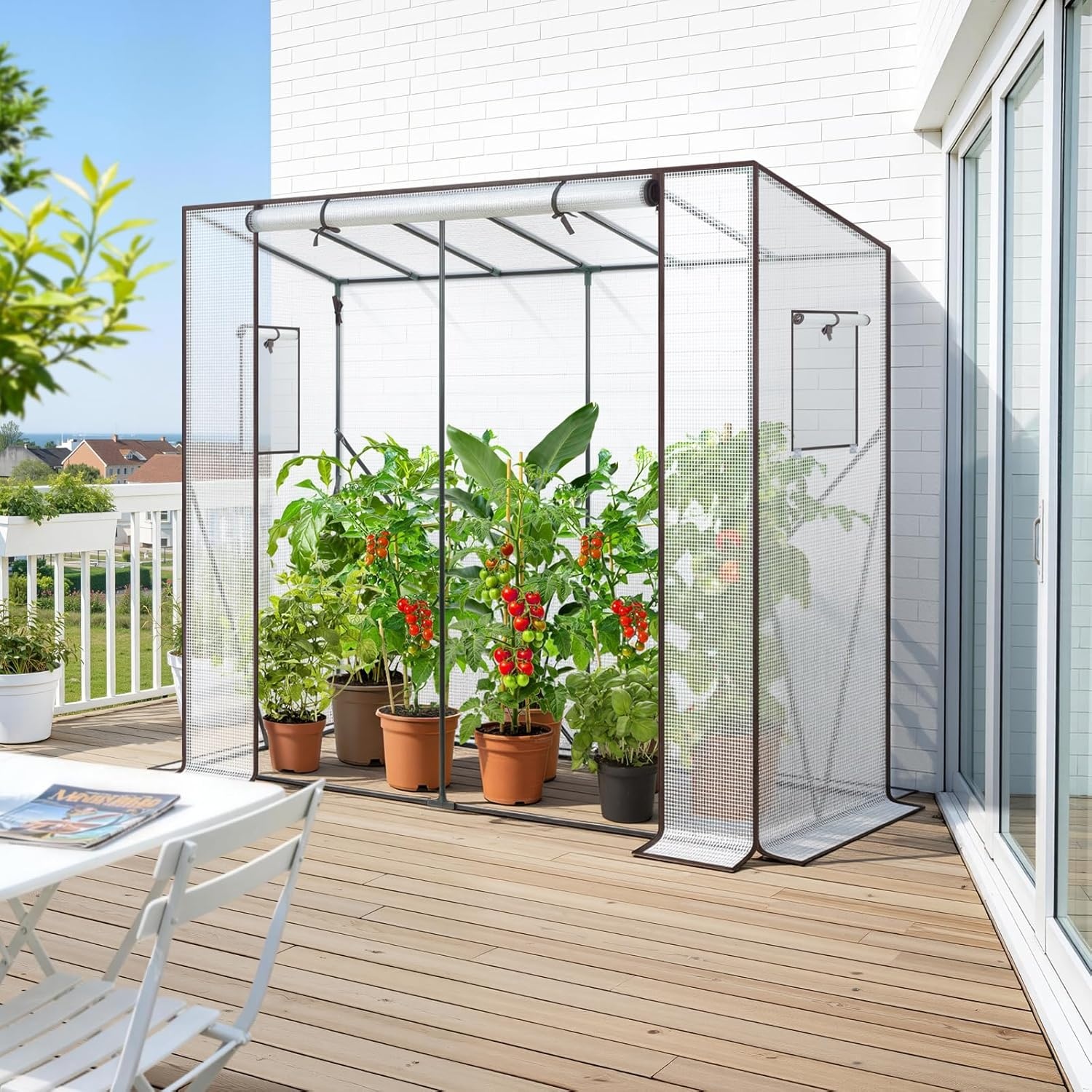 image:imageLeanto Greenhouse with 3Tier Shelves Ohuhu Portable Walkin Wall Mounted Green House with Mesh Windows 79x39x83 Large Greenhouses with 2 RollUp Zipper Doors Reinforced Structure for OutdoorsWhite