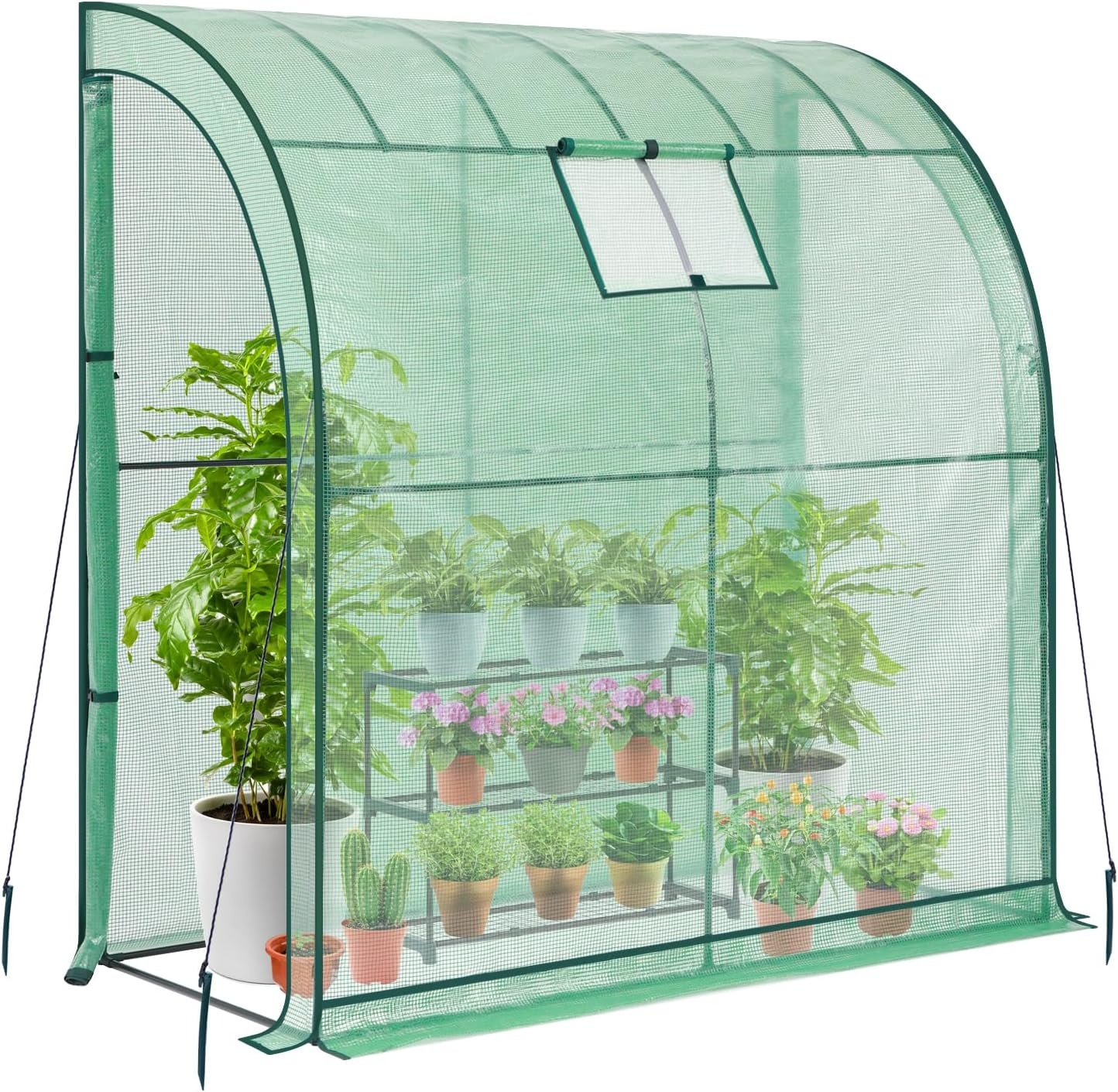 image:imageLeanto Greenhouse with 3Tier Shelves Ohuhu Portable Walkin Wall Mounted Green House with Mesh Windows 79x39x83 Large Greenhouses with 2 RollUp Zipper Doors Reinforced Structure for OutdoorsGreen