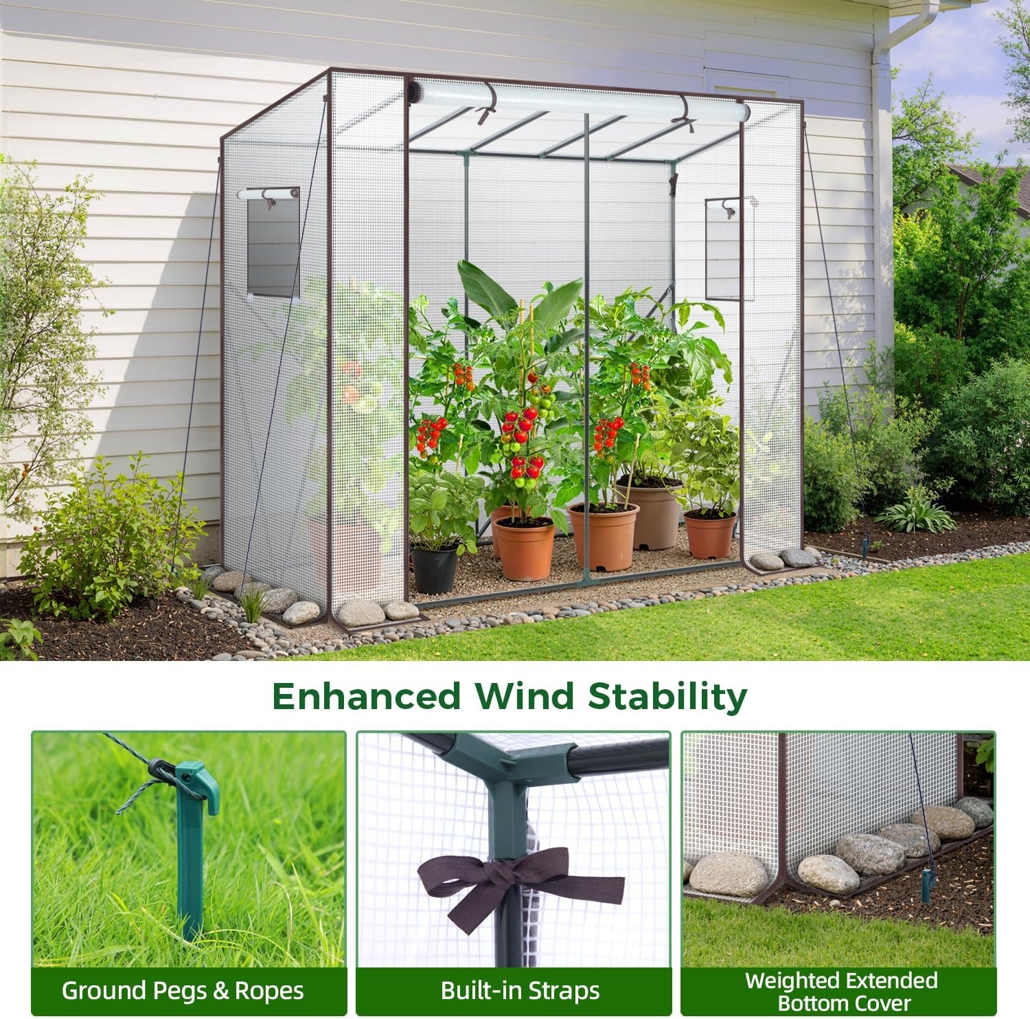 image:imageLeanto Greenhouse with 3Tier Shelves Ohuhu Portable Walkin Wall Mounted Green House with Mesh Windows 79x39x83 Large Greenhouses with 2 RollUp Zipper Doors Reinforced Structure for OutdoorsWhite