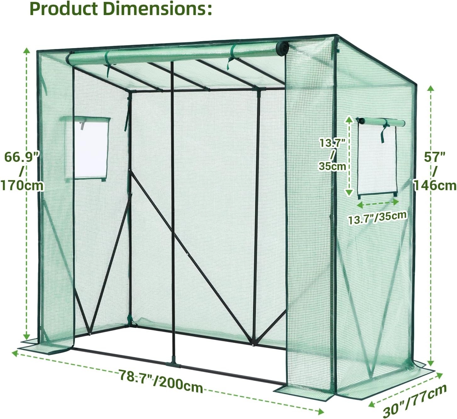 image:imageLeanto Greenhouse with 3Tier Shelves Ohuhu Portable Walkin Wall Mounted Green House with Mesh Windows 79x39x83 Large Greenhouses with 2 RollUp Zipper Doors Reinforced Structure for OutdoorsGreen