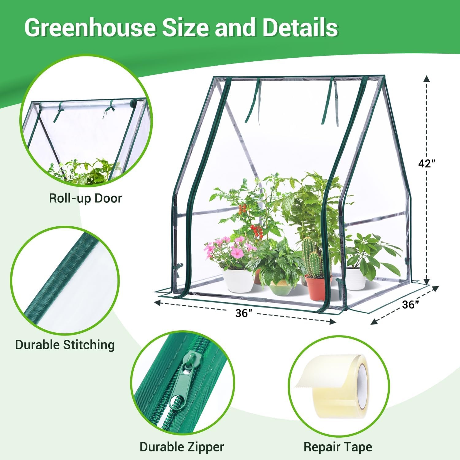 image:imageMini Greenhouse for Indoor Outdoor Ohuhu Portable Green House with Waterproof Pad for Small Plants Nursery Germination 36x36x585 HeavyDuty PVC Cover Tent Humidity Dome Seedling AccessoryClear