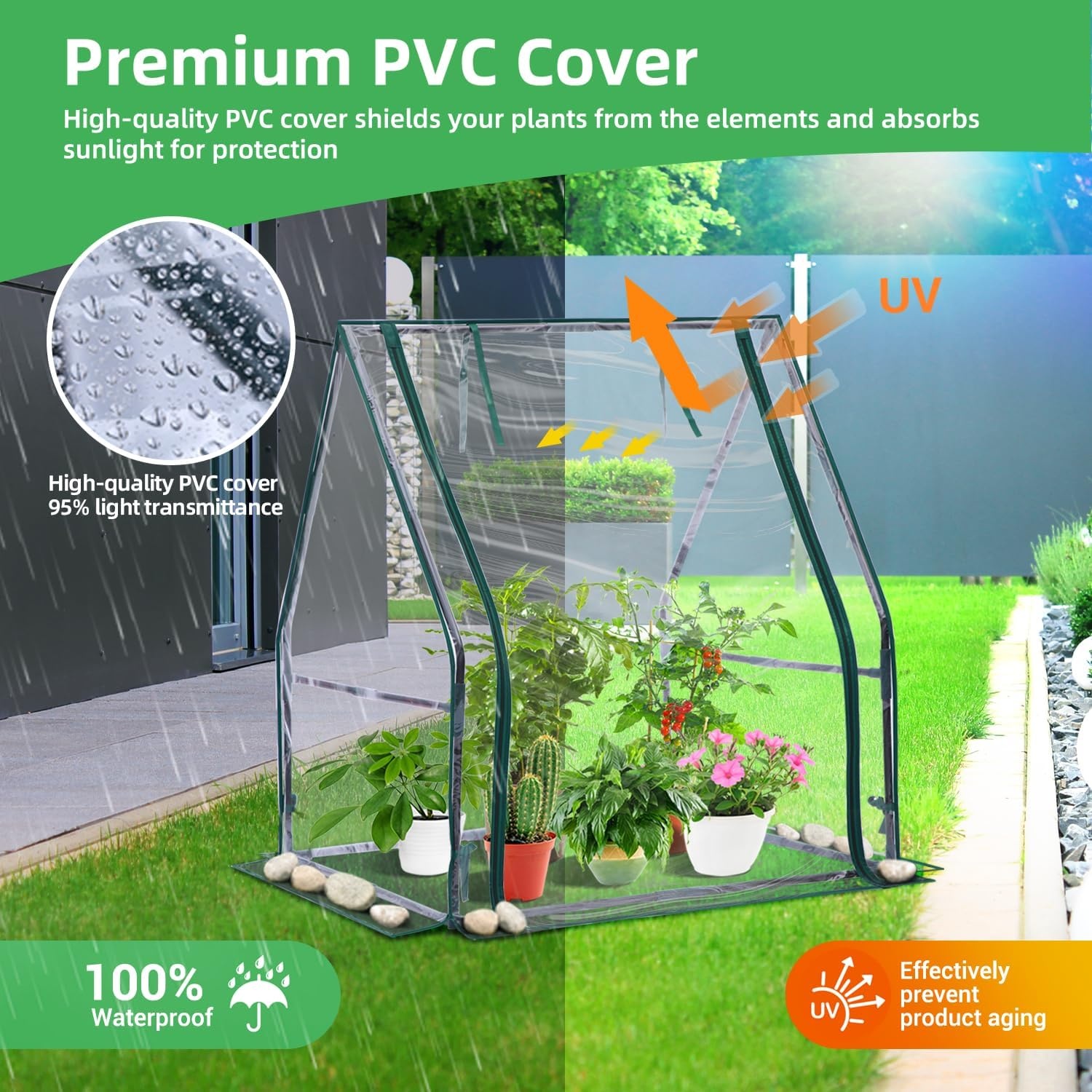 image:imageMini Greenhouse for Indoor Outdoor Ohuhu Portable Green House with Waterproof Pad for Small Plants Nursery Germination 36x36x585 HeavyDuty PVC Cover Tent Humidity Dome Seedling AccessoryClear