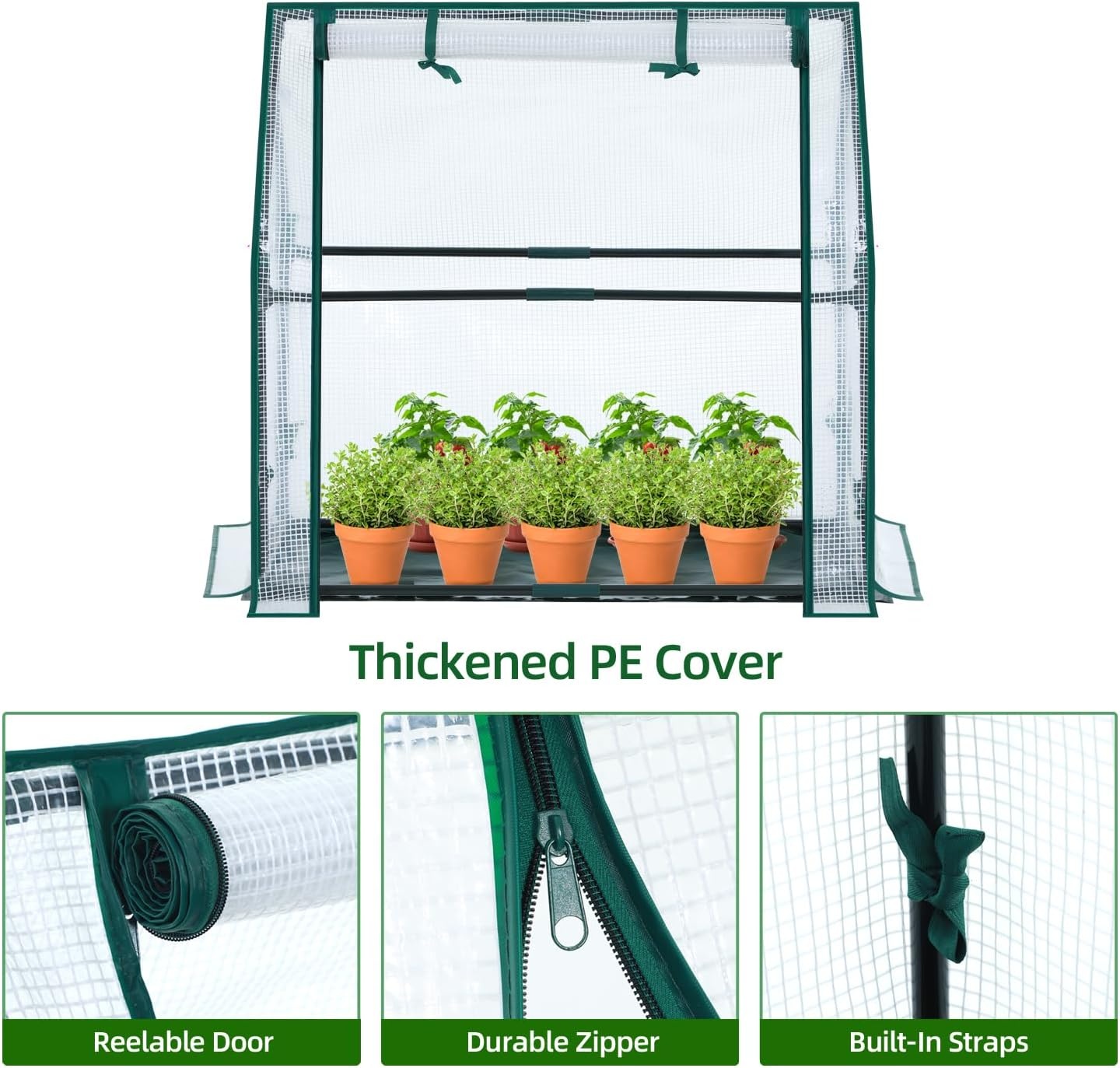 image:imageMini Greenhouse for Indoor Outdoor Ohuhu Portable Green House with Waterproof Pad for Small Plants Nursery Germination 36x36x585 HeavyDuty PVC Cover Tent Humidity Dome Seedling AccessoryWhite