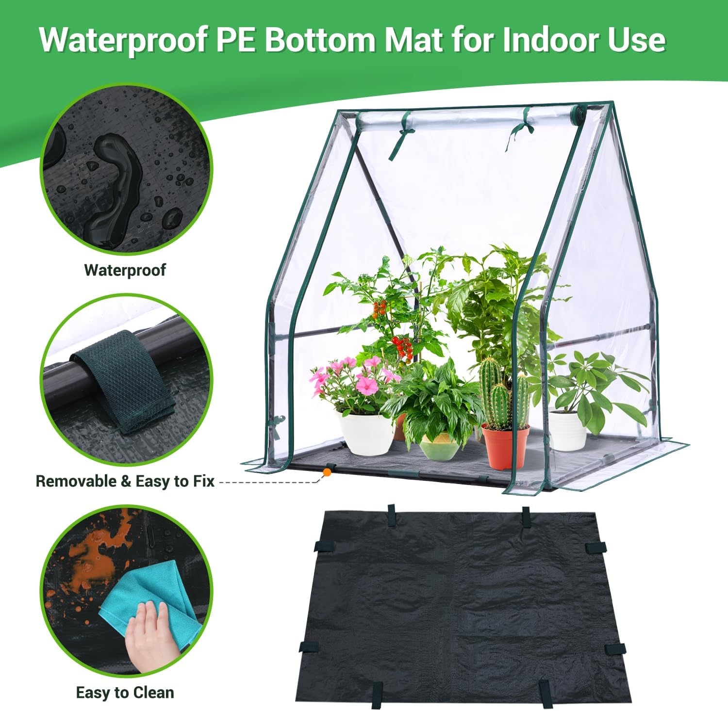 image:imageMini Greenhouse for Indoor Outdoor Ohuhu Portable Green House with Waterproof Pad for Small Plants Nursery Germination 36x36x585 HeavyDuty PVC Cover Tent Humidity Dome Seedling AccessoryClear
