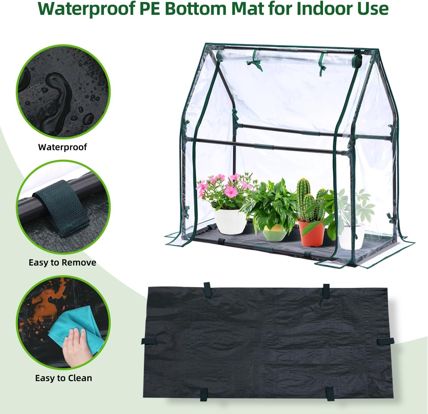 image:imageMini Greenhouse for Indoor Outdoor Ohuhu Portable Green House with Waterproof Pad for Small Plants Nursery Germination 36x36x585 HeavyDuty PVC Cover Tent Humidity Dome Seedling AccessoryClear
