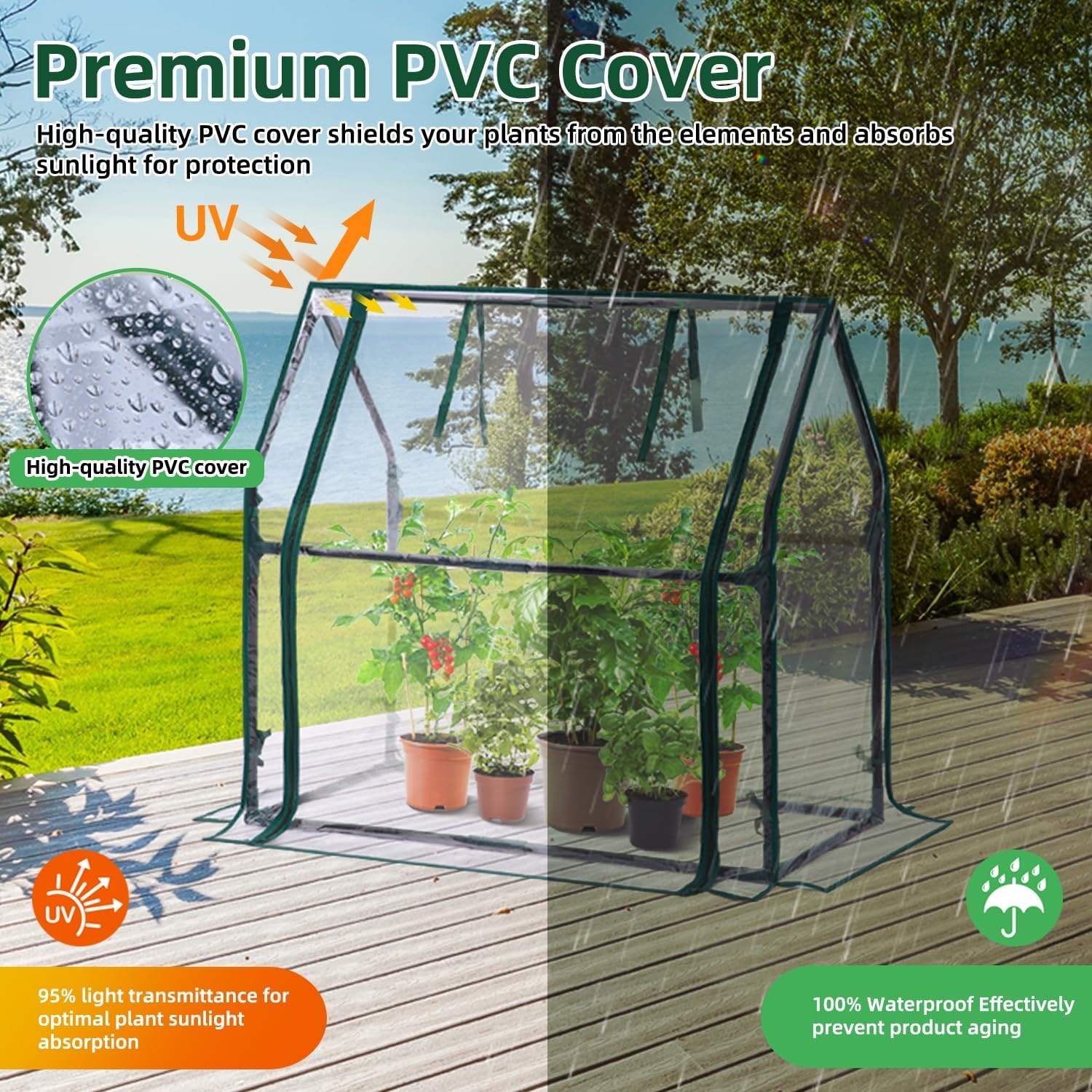 image:imageMini Greenhouse for Indoor Outdoor Ohuhu Portable Green House with Waterproof Pad for Small Plants Nursery Germination 36x36x585 HeavyDuty PVC Cover Tent Humidity Dome Seedling AccessoryClear