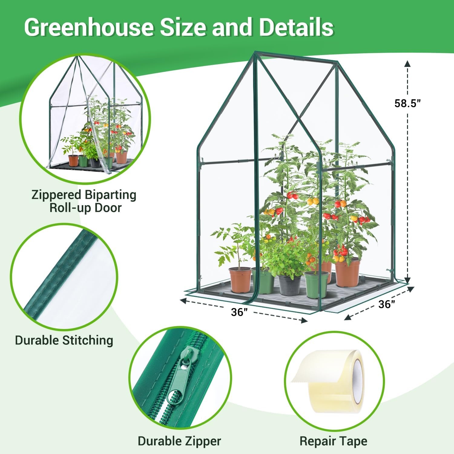 image:imageMini Greenhouse for Indoor Outdoor Ohuhu Portable Green House with Waterproof Pad for Small Plants Nursery Germination 36x36x585 HeavyDuty PVC Cover Tent Humidity Dome Seedling AccessoryClear