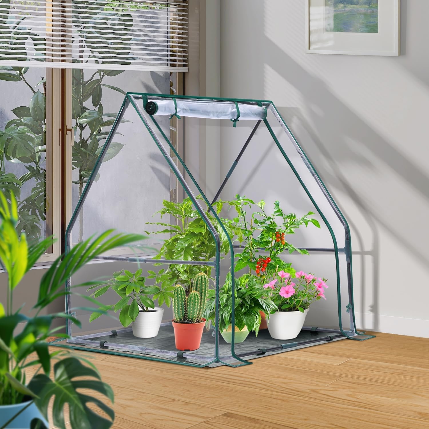 image:imageMini Greenhouse for Indoor Outdoor Ohuhu Portable Green House with Waterproof Pad for Small Plants Nursery Germination 36x36x585 HeavyDuty PVC Cover Tent Humidity Dome Seedling AccessoryClear