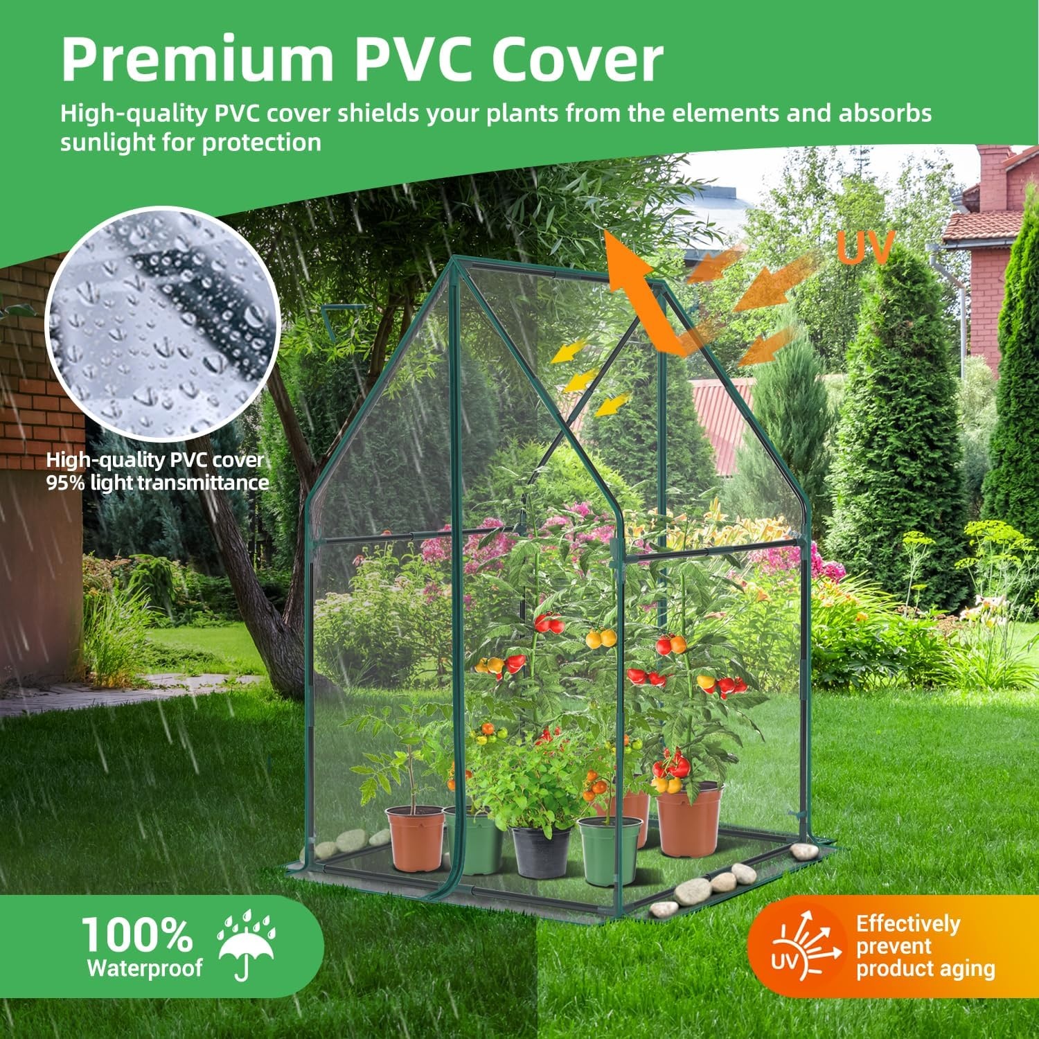 image:imageMini Greenhouse for Indoor Outdoor Ohuhu Portable Green House with Waterproof Pad for Small Plants Nursery Germination 36x36x585 HeavyDuty PVC Cover Tent Humidity Dome Seedling AccessoryClear