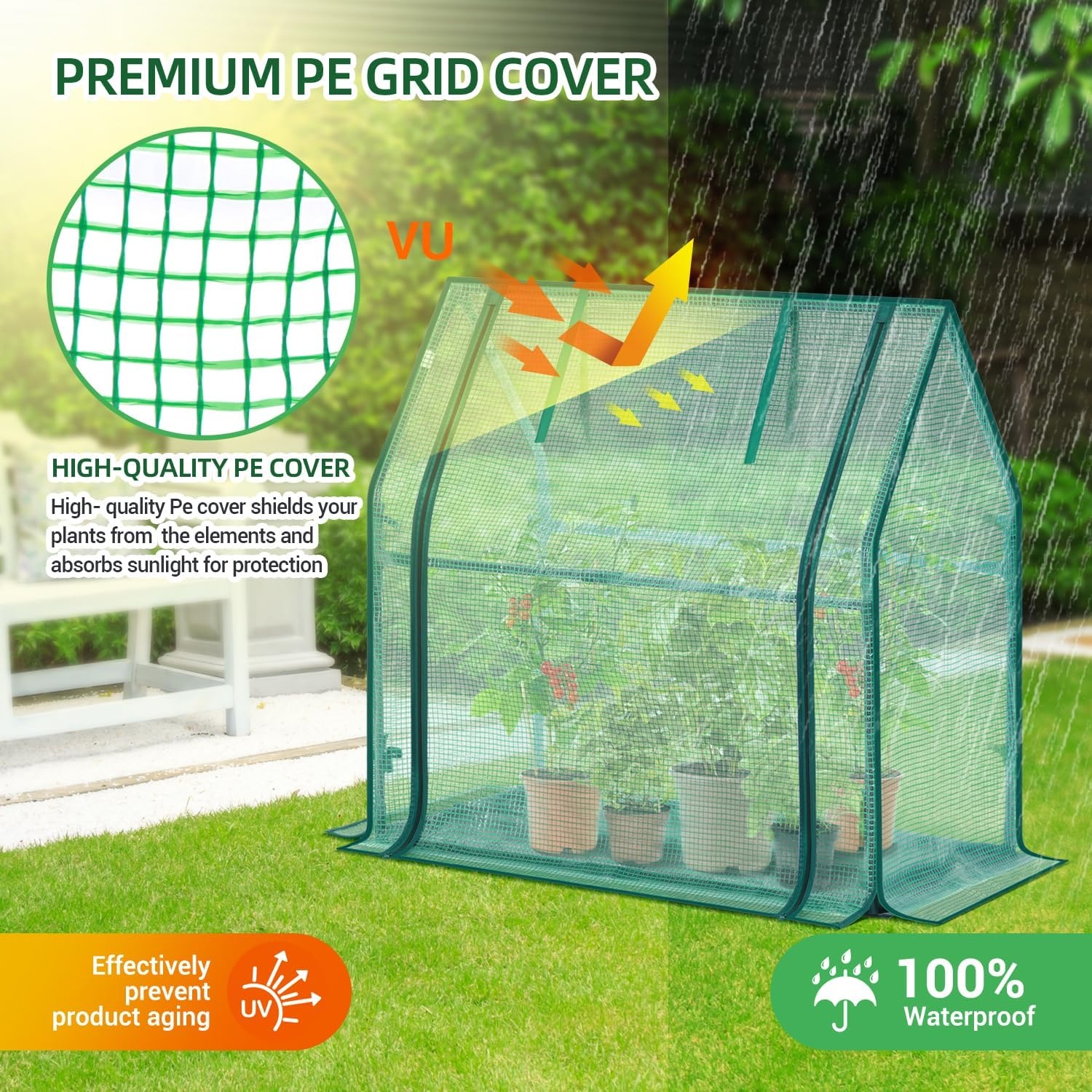 image:imageMini Greenhouse for Indoor Outdoor Ohuhu Portable Green House with Waterproof Pad for Small Plants Nursery Germination 36x36x585 HeavyDuty PVC Cover Tent Humidity Dome Seedling AccessoryGreen