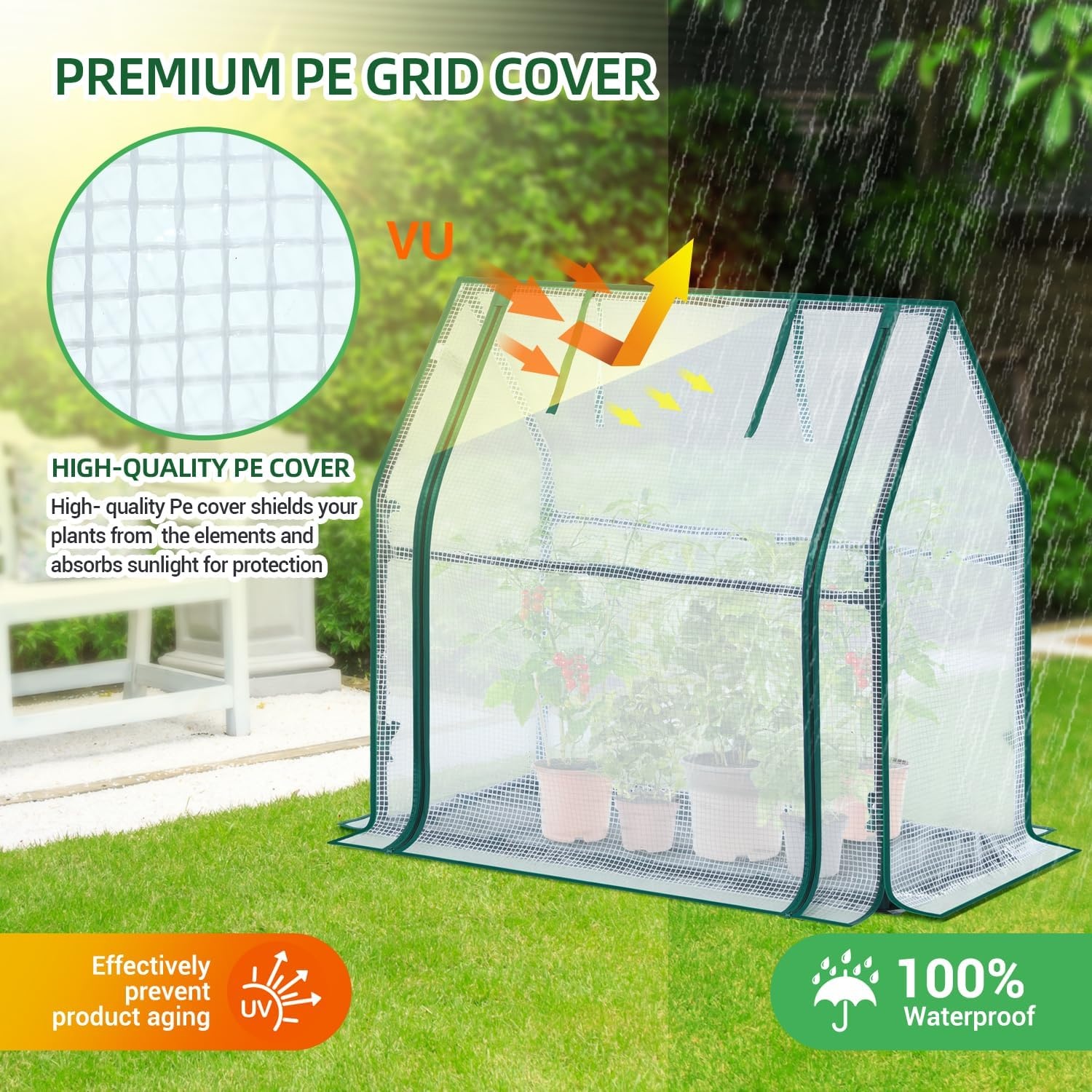 image:imageMini Greenhouse for Indoor Outdoor Ohuhu Portable Green House with Waterproof Pad for Small Plants Nursery Germination 36x36x585 HeavyDuty PVC Cover Tent Humidity Dome Seedling AccessoryWhite