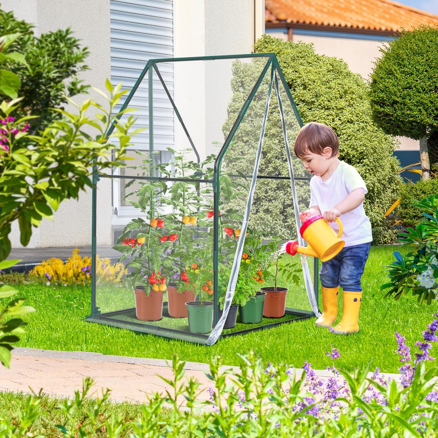image:imageMini Greenhouse for Indoor Outdoor Ohuhu Portable Green House with Waterproof Pad for Small Plants Nursery Germination 36x36x585 HeavyDuty PVC Cover Tent Humidity Dome Seedling AccessoryClear