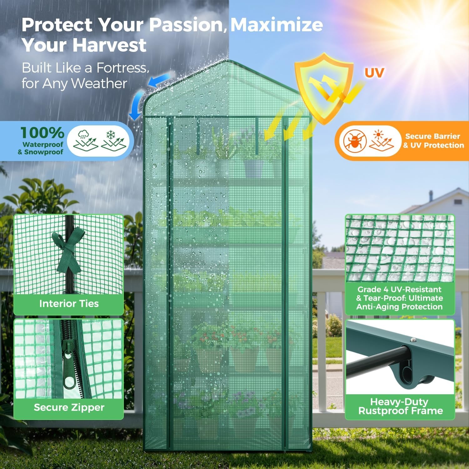 image:imageMini Greenhouse with Screen Roof Ohuhu Upgraded Portable 4 Tier Small Greenhouses for Outdoors Indoor with Reelable Door Heavy Duty Plastic Green House for Outside Garden Patio Yard Porch BalconyGreen