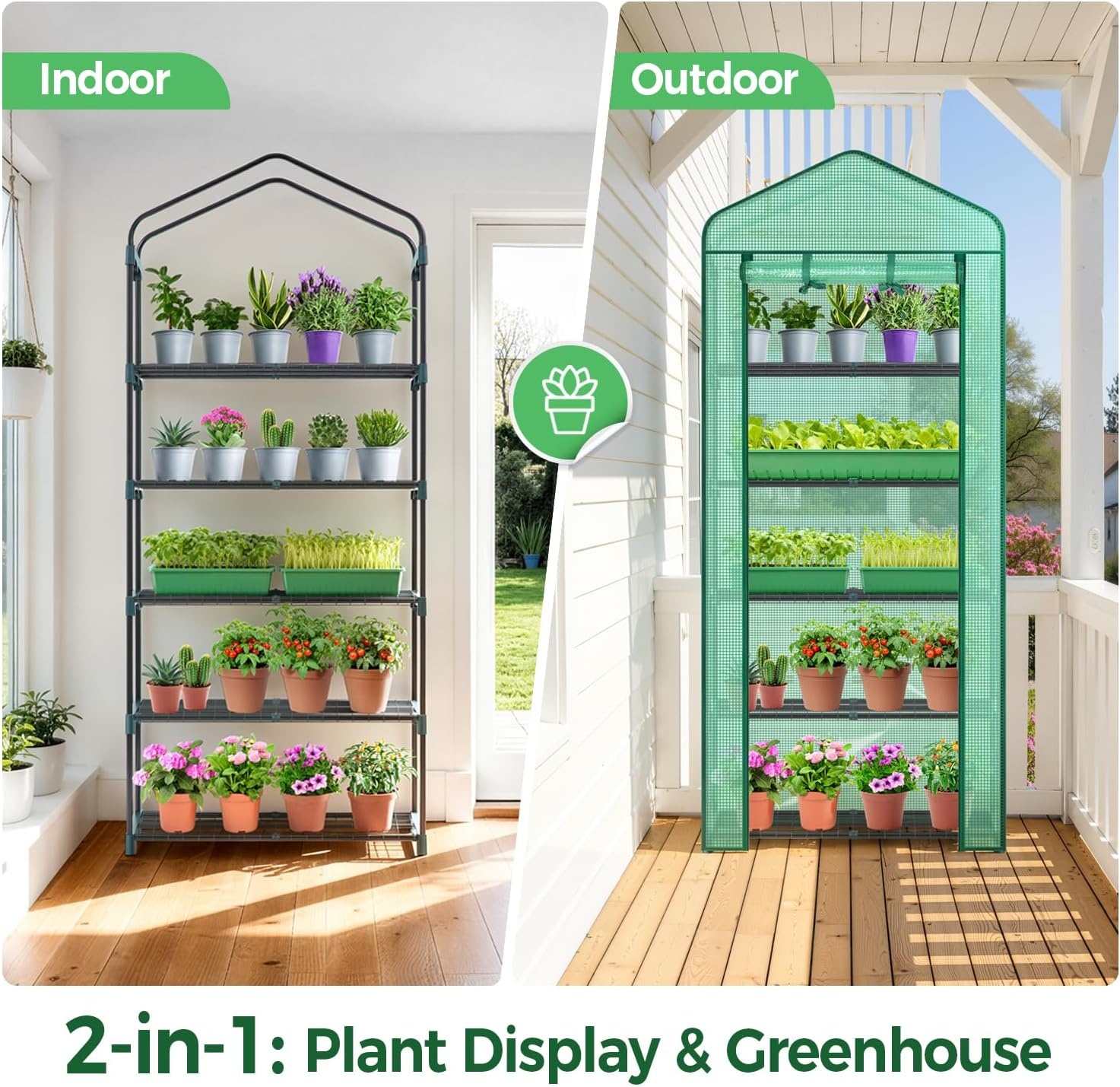 image:imageMini Greenhouse with Screen Roof Ohuhu Upgraded Portable 4 Tier Small Greenhouses for Outdoors Indoor with Reelable Door Heavy Duty Plastic Green House for Outside Garden Patio Yard Porch BalconyGreen