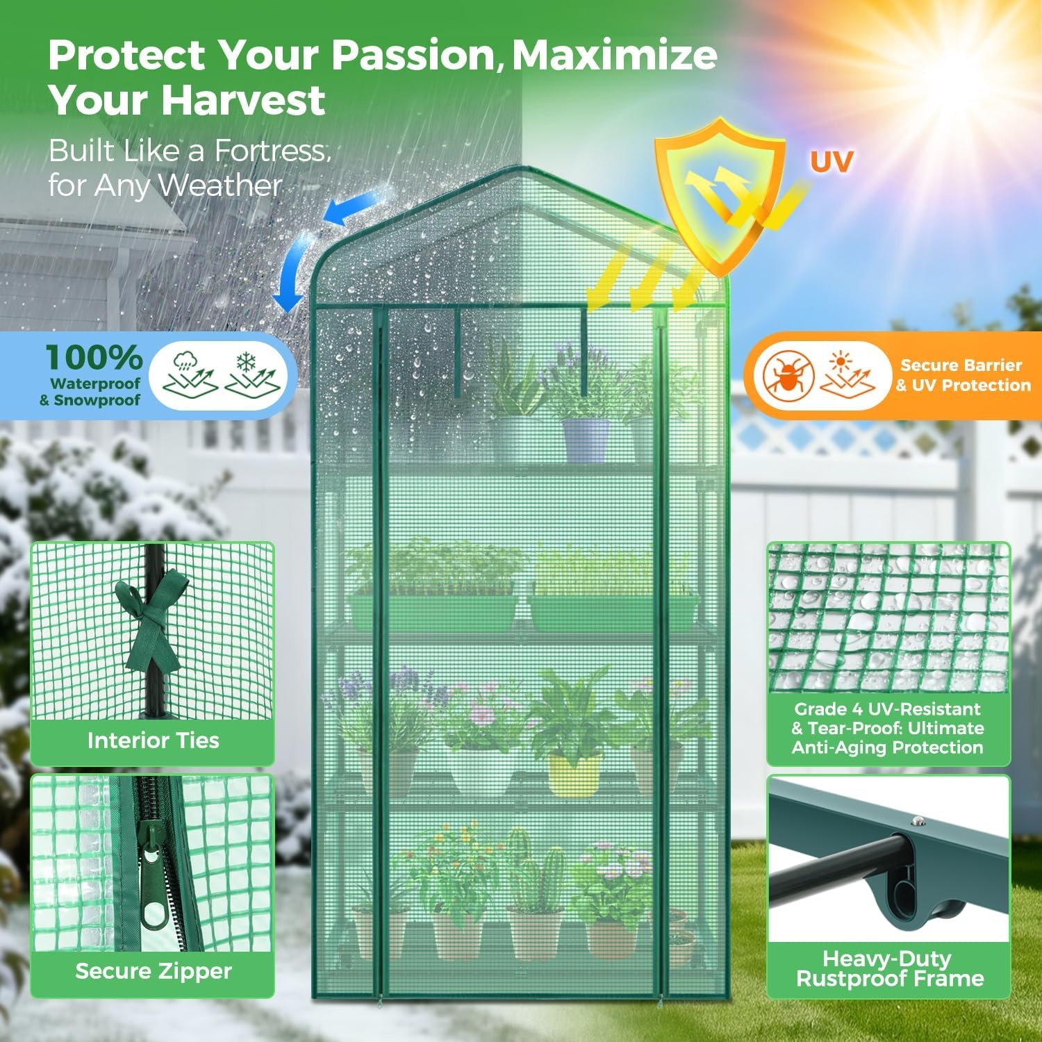 image:imageMini Greenhouse with Screen Roof Ohuhu Upgraded Portable 4 Tier Small Greenhouses for Outdoors Indoor with Reelable Door Heavy Duty Plastic Green House for Outside Garden Patio Yard Porch BalconyGreen