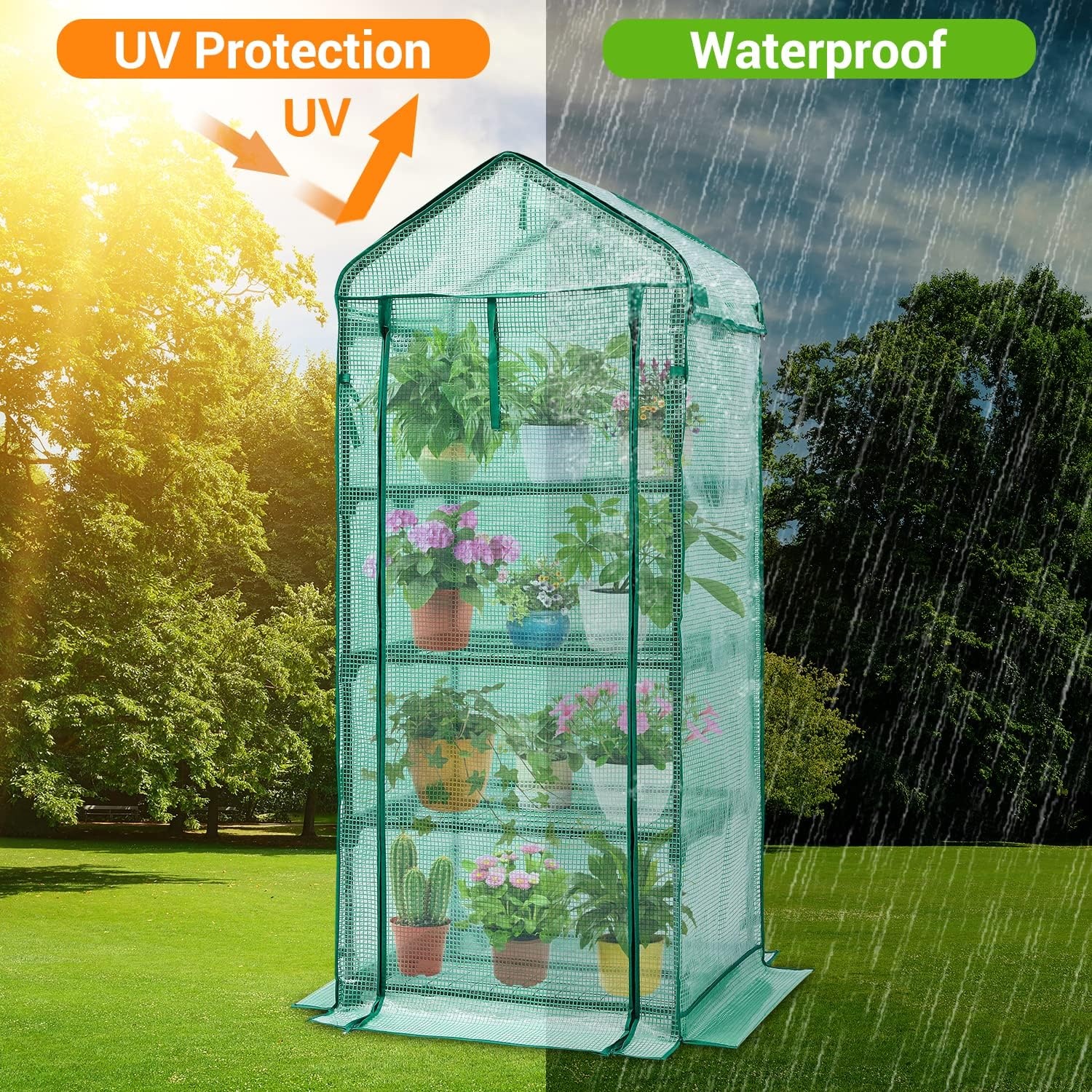 image:imageMini Greenhouse with Screen Roof Ohuhu Upgraded Portable 4 Tier Small Greenhouses for Outdoors Indoor with Reelable Door Heavy Duty Plastic Green House for Outside Garden Patio Yard Porch BalconyGreen