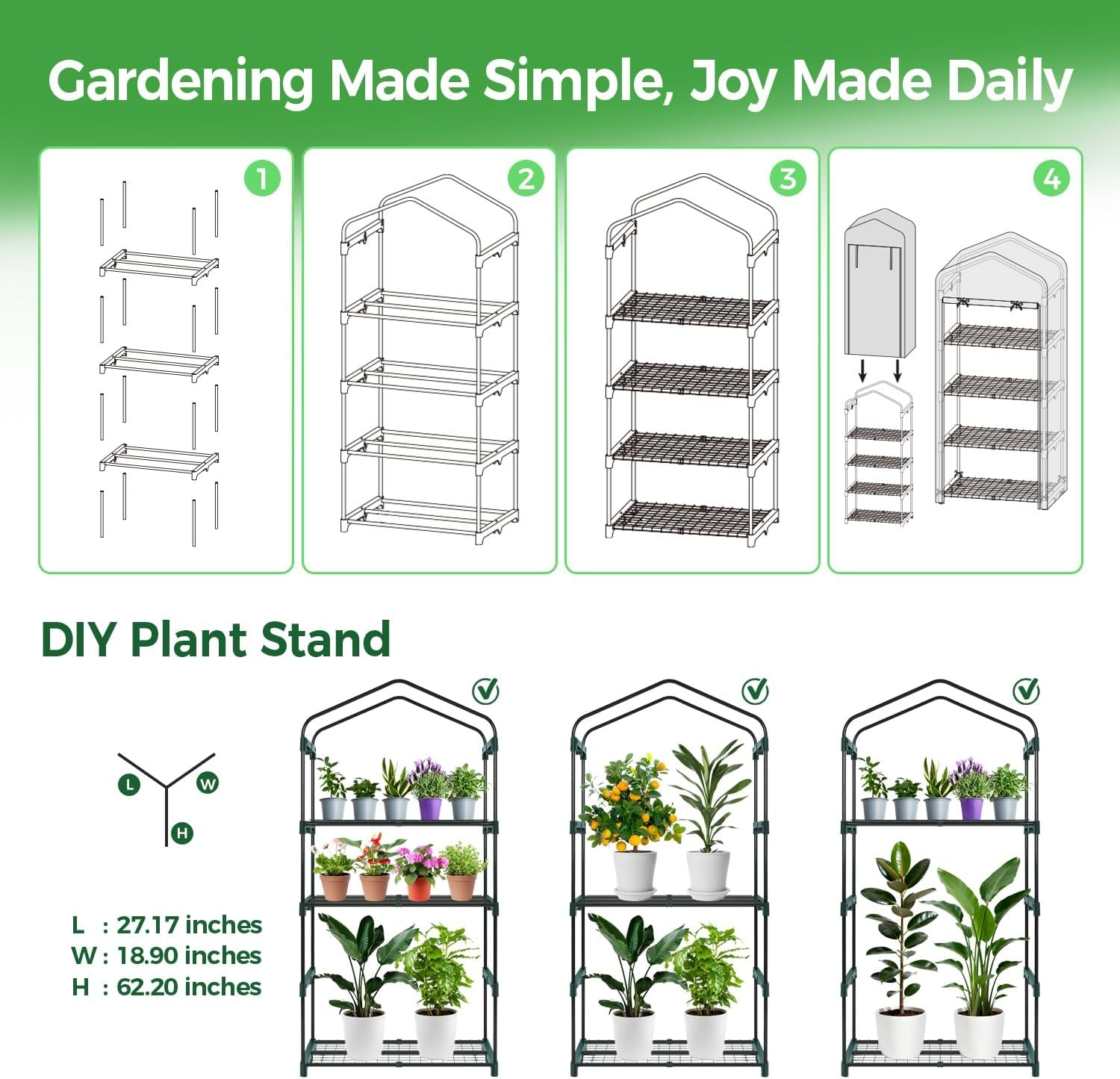 image:imageMini Greenhouse with Screen Roof Ohuhu Upgraded Portable 4 Tier Small Greenhouses for Outdoors Indoor with Reelable Door Heavy Duty Plastic Green House for Outside Garden Patio Yard Porch BalconyGreen
