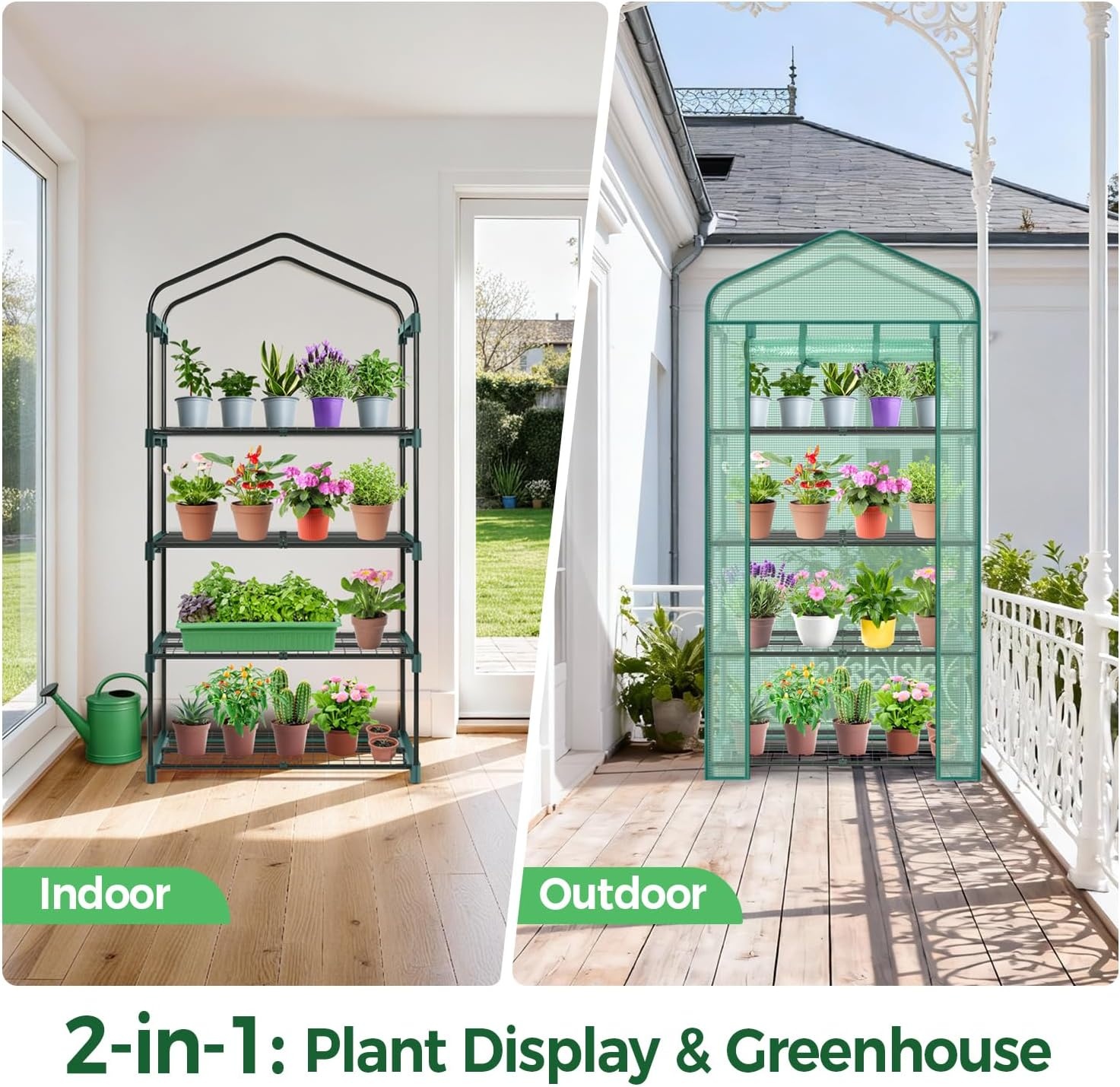 image:imageMini Greenhouse with Screen Roof Ohuhu Upgraded Portable 4 Tier Small Greenhouses for Outdoors Indoor with Reelable Door Heavy Duty Plastic Green House for Outside Garden Patio Yard Porch BalconyGreen