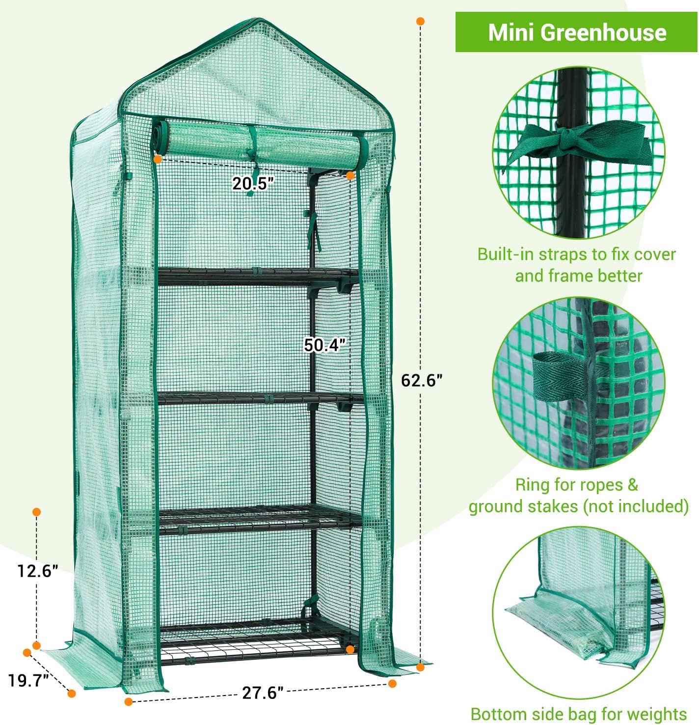 image:imageMini Greenhouse with Screen Roof Ohuhu Upgraded Portable 4 Tier Small Greenhouses for Outdoors Indoor with Reelable Door Heavy Duty Plastic Green House for Outside Garden Patio Yard Porch BalconyGreen