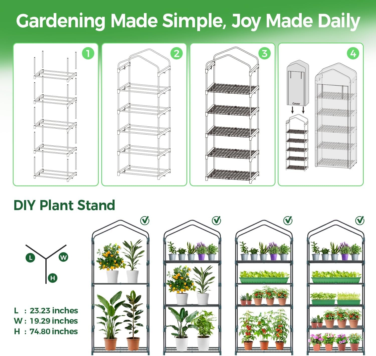 image:imageMini Greenhouse with Screen Roof Ohuhu Upgraded Portable 4 Tier Small Greenhouses for Outdoors Indoor with Reelable Door Heavy Duty Plastic Green House for Outside Garden Patio Yard Porch BalconyGreen