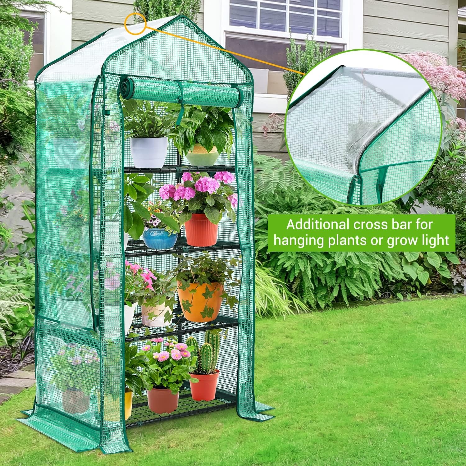 image:imageMini Greenhouse with Screen Roof Ohuhu Upgraded Portable 4 Tier Small Greenhouses for Outdoors Indoor with Reelable Door Heavy Duty Plastic Green House for Outside Garden Patio Yard Porch BalconyGreen