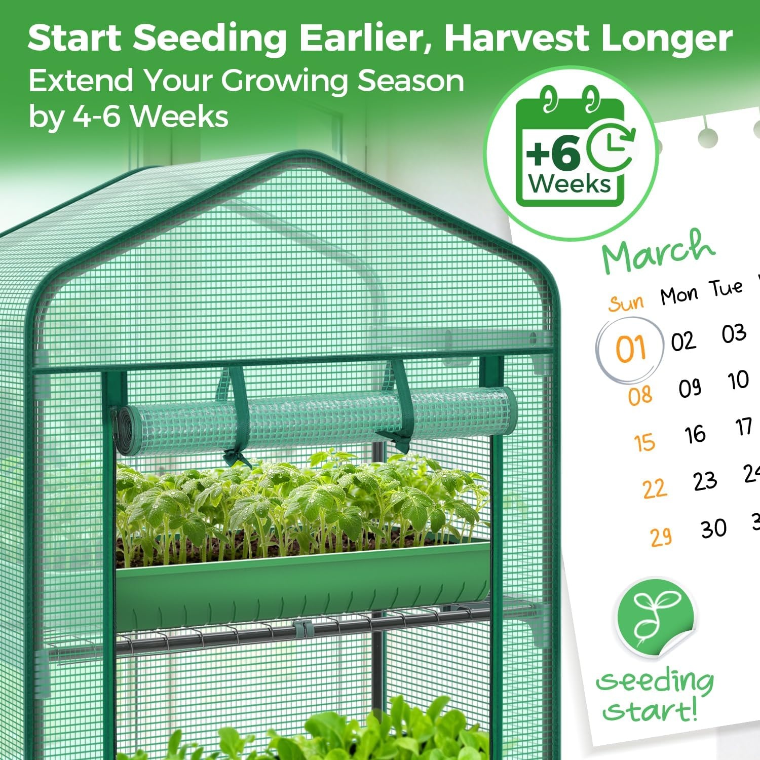 image:imageMini Greenhouse with Screen Roof Ohuhu Upgraded Portable 4 Tier Small Greenhouses for Outdoors Indoor with Reelable Door Heavy Duty Plastic Green House for Outside Garden Patio Yard Porch BalconyGreen
