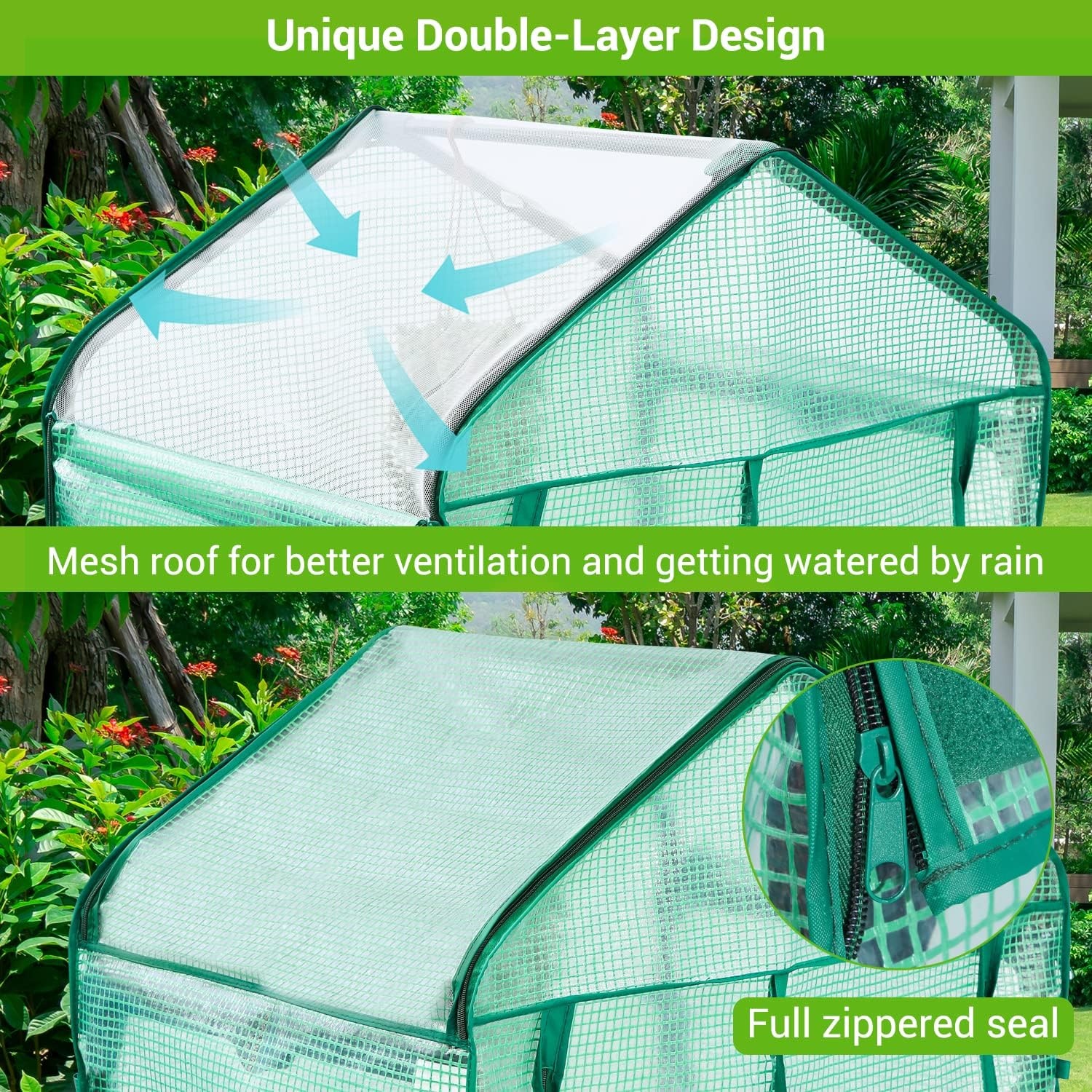 image:imageMini Greenhouse with Screen Roof Ohuhu Upgraded Portable 4 Tier Small Greenhouses for Outdoors Indoor with Reelable Door Heavy Duty Plastic Green House for Outside Garden Patio Yard Porch BalconyGreen