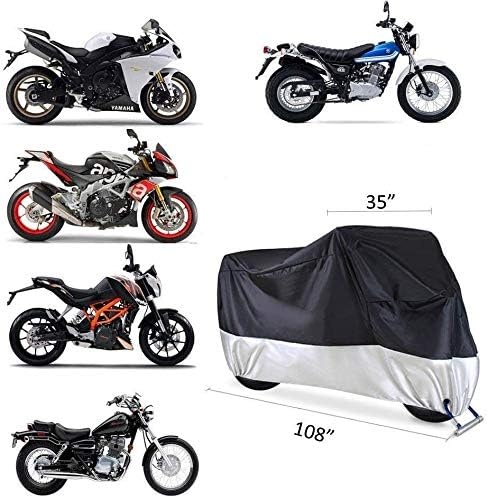 image:imageMotorcycle Cover Ohuhu All Season Waterproof Snowproof Motorbike Covers with Lock Holes Fits up to 108 Motors Bikes Scooters for Honda Yamaha Suzuki Harley KawasakiXX Large BlackSilver