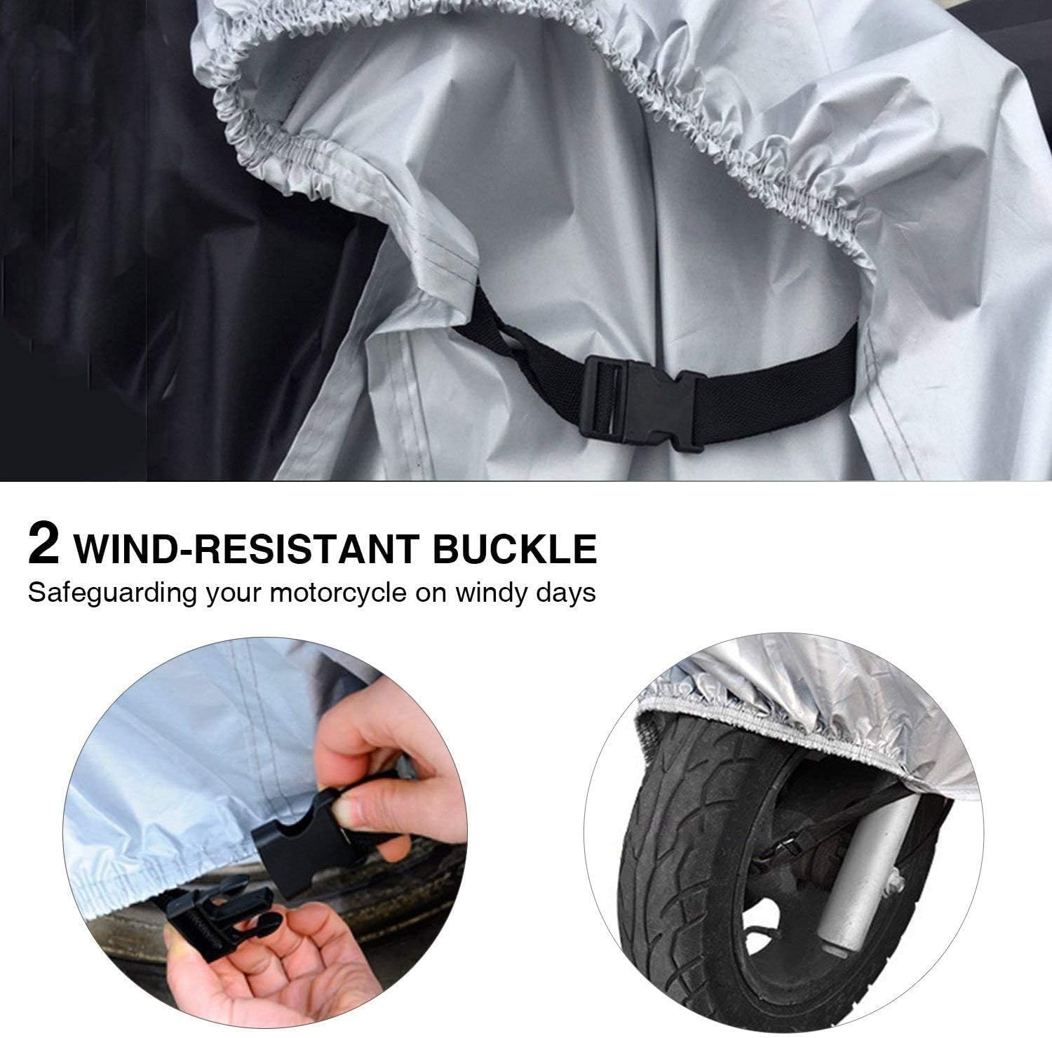image:imageMotorcycle Cover Ohuhu All Season Waterproof Snowproof Motorbike Covers with Lock Holes Fits up to 108 Motors Bikes Scooters for Honda Yamaha Suzuki Harley KawasakiXX Large BlackSilver