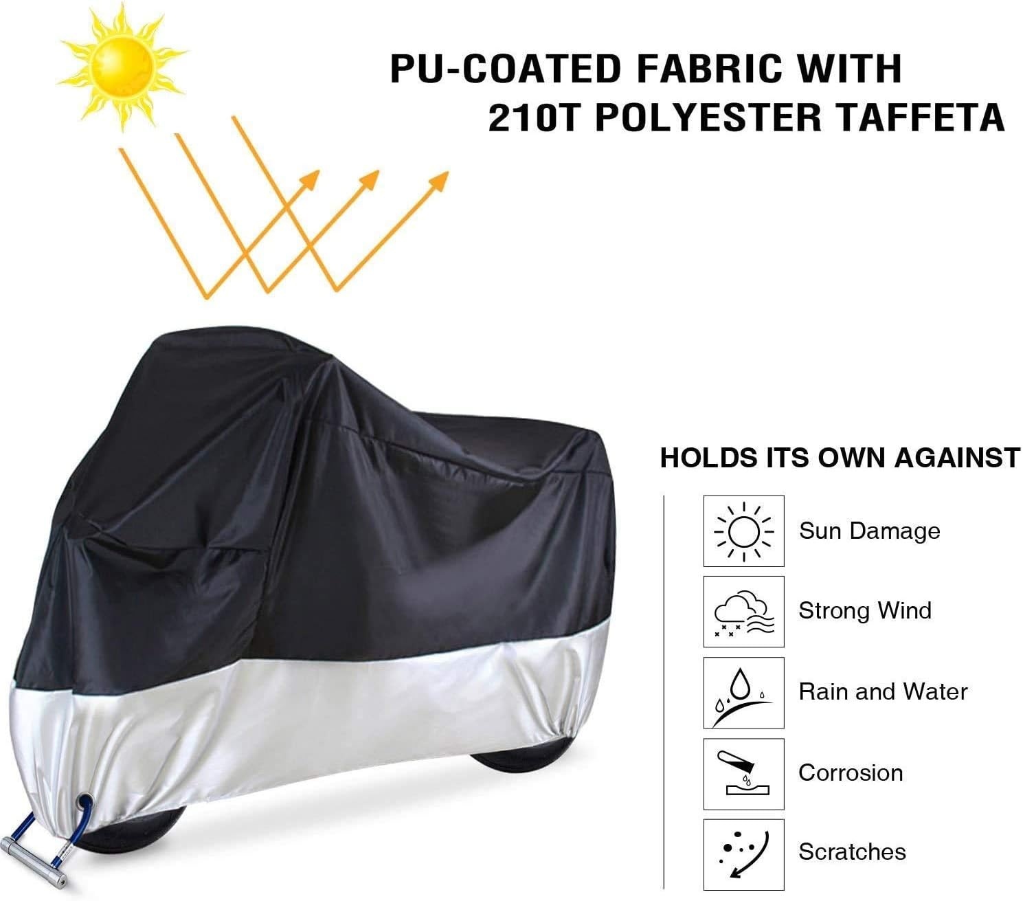 image:imageMotorcycle Cover Ohuhu All Season Waterproof Snowproof Motorbike Covers with Lock Holes Fits up to 108 Motors Bikes Scooters for Honda Yamaha Suzuki Harley KawasakiXX Large BlackSilver