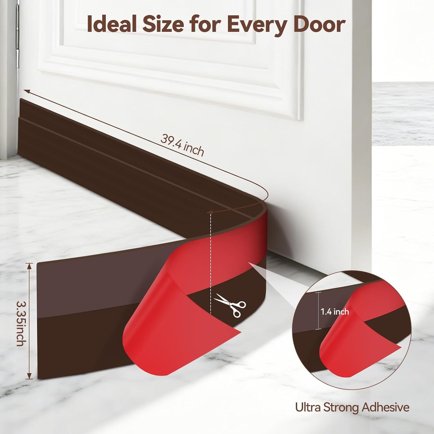 image:imageOhuhu 118 Long Door Draft Stopper CuttoFit Silicone Weather Stripping 1 Widened Adhesive Under Door Bottom Seal for Sliding Patio Doors Garage Doors Blocks Draft Noise Energy Saving WhiteBrown