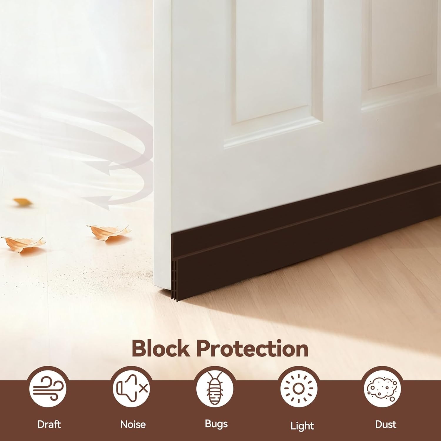 image:imageOhuhu 118 Long Door Draft Stopper CuttoFit Silicone Weather Stripping 1 Widened Adhesive Under Door Bottom Seal for Sliding Patio Doors Garage Doors Blocks Draft Noise Energy Saving WhiteBrown