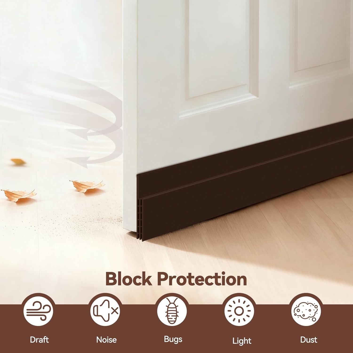 image:imageOhuhu 118 Long Door Draft Stopper CuttoFit Silicone Weather Stripping 1 Widened Adhesive Under Door Bottom Seal for Sliding Patio Doors Garage Doors Blocks Draft Noise Energy Saving WhiteBrown