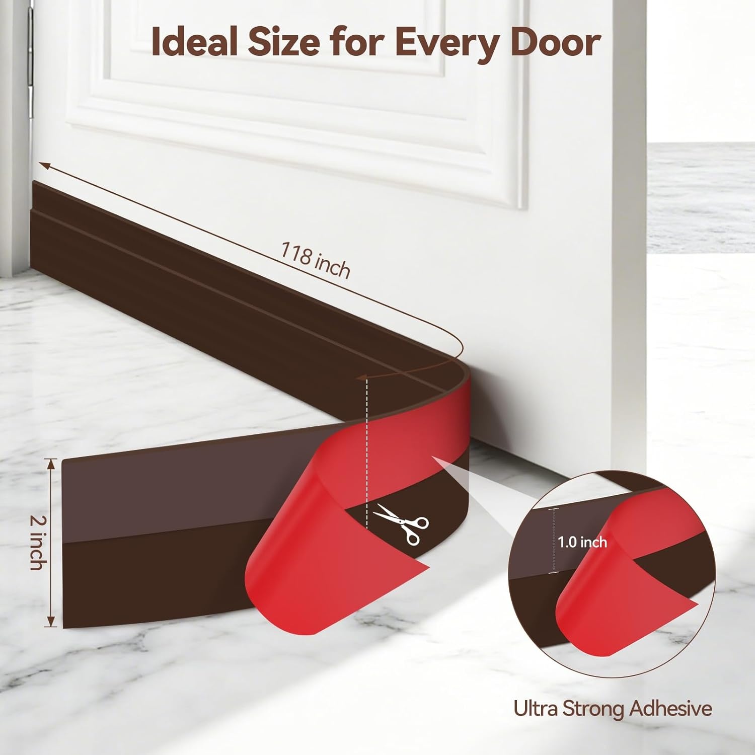 image:imageOhuhu 118 Long Door Draft Stopper CuttoFit Silicone Weather Stripping 1 Widened Adhesive Under Door Bottom Seal for Sliding Patio Doors Garage Doors Blocks Draft Noise Energy Saving WhiteBrown